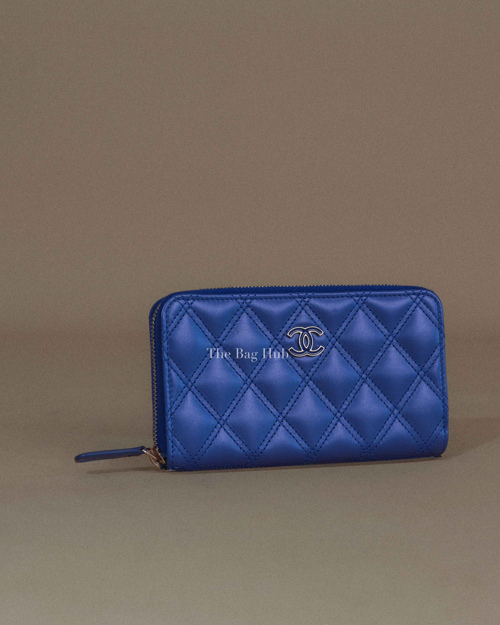 Chanel Metallic Blue/Violet Quilted Lambskin Small Zip Around Wallet