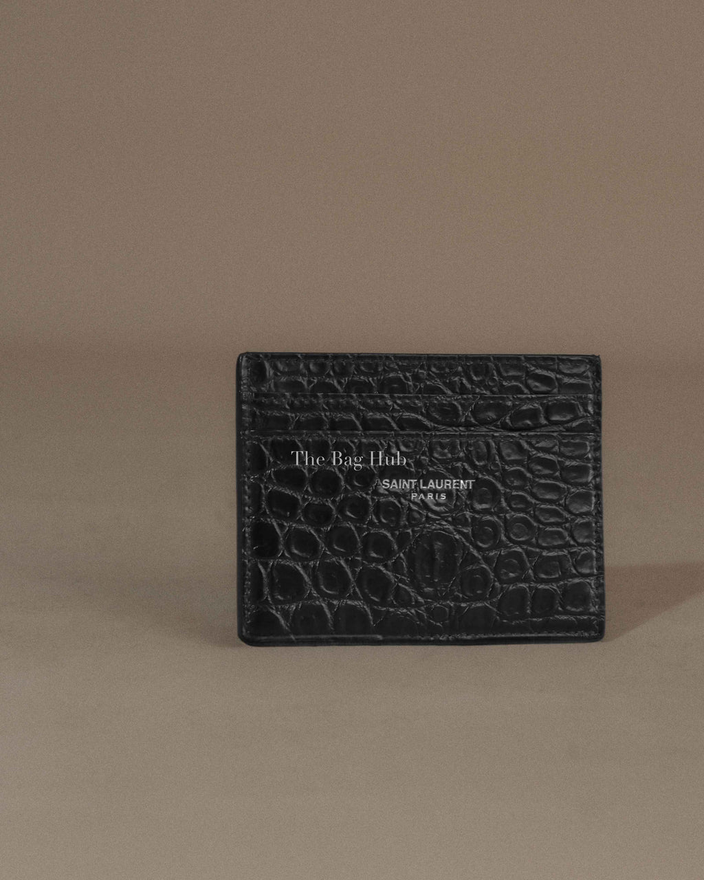 Saint Laurent Black Crocodile Embossed Leather Paris Credit Card Case