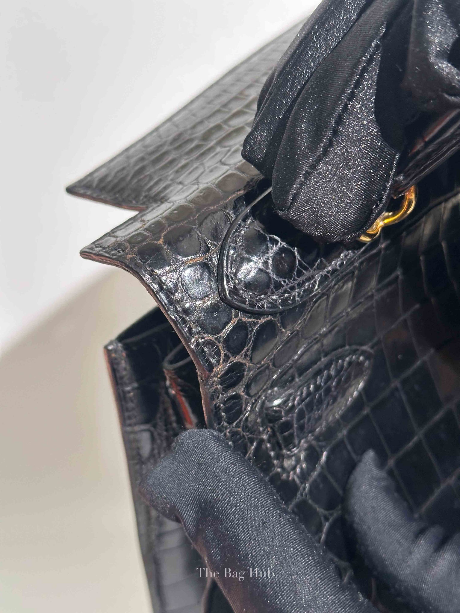 Hermes Black Porosus Crocodile Kelly 28 Bag GHW w/o Strap