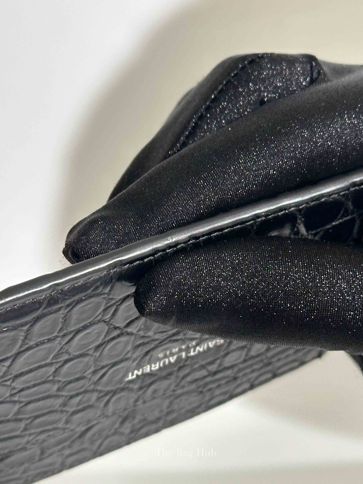 Saint Laurent Black Crocodile Embossed Leather Paris Credit Card Case