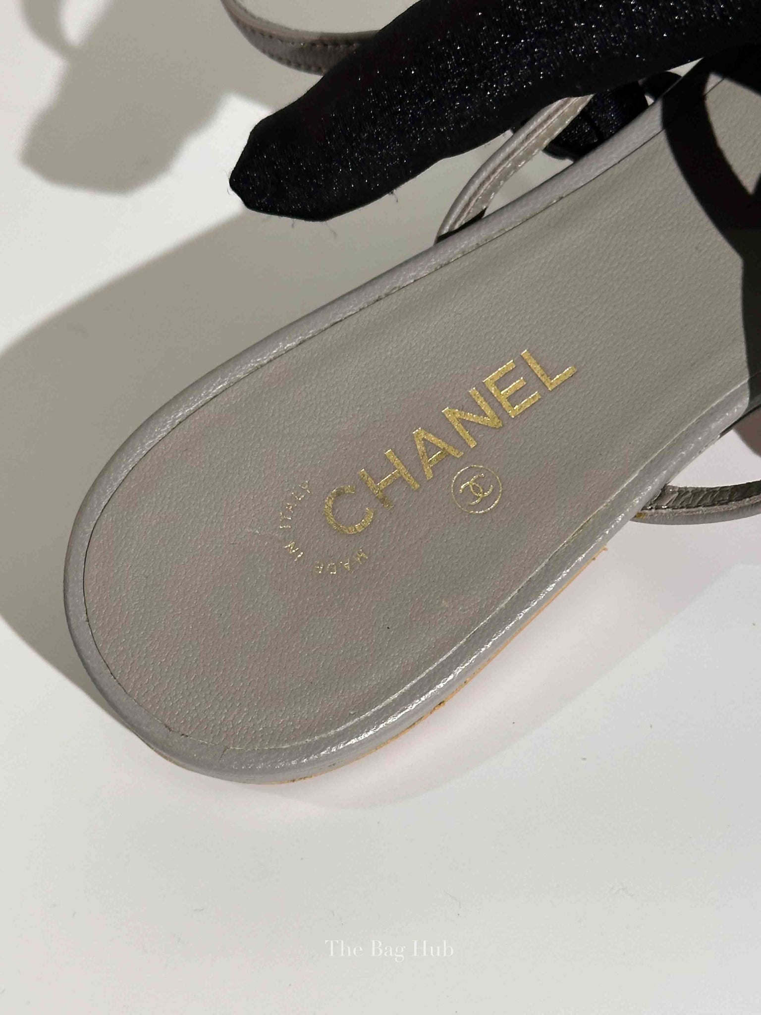 Chanel Gray Leather Strappy Floral Sandals Size 37C