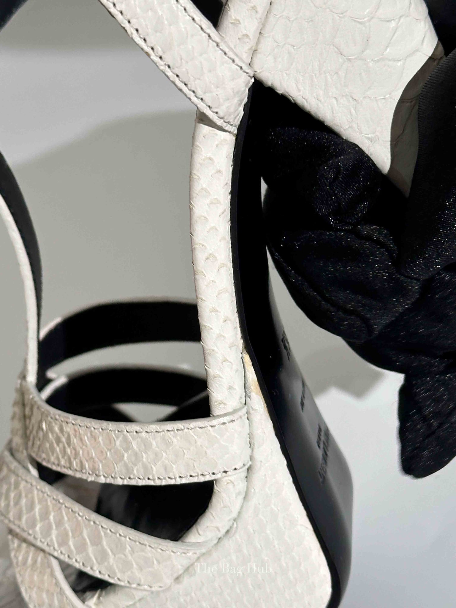 Saint Laurent White Python Embossed Leather Platform Sandals 120mm Size 35.5