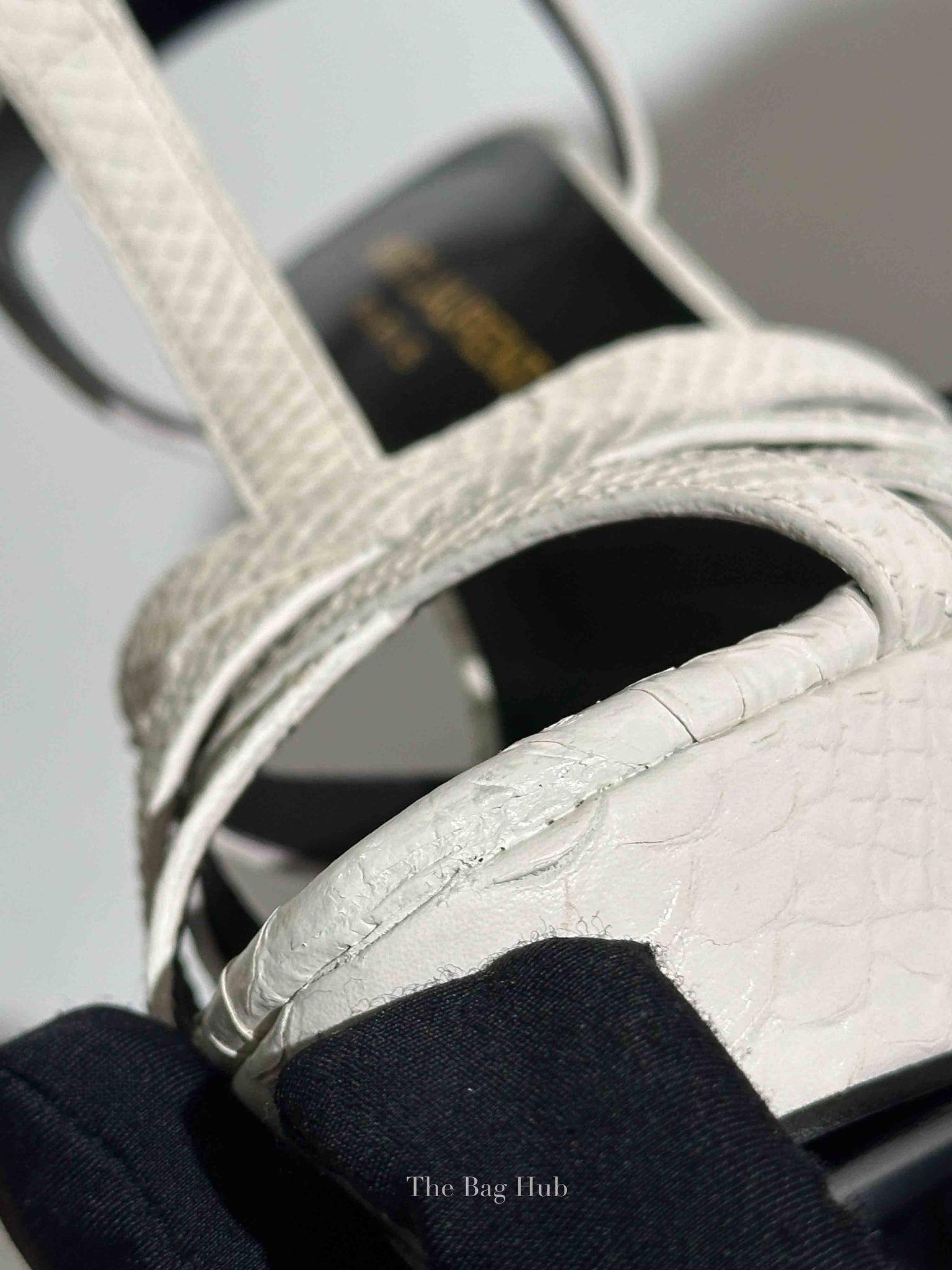 Saint Laurent White Python Embossed Leather Platform Sandals 120mm Size 35.5