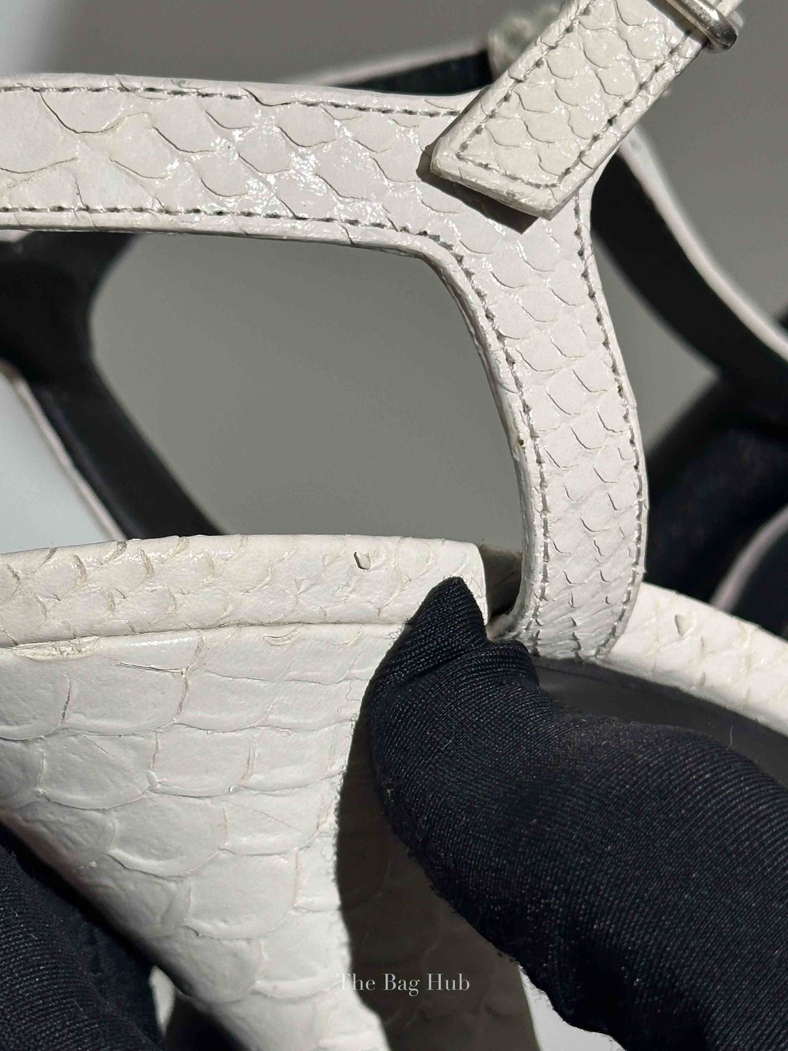 Saint Laurent White Python Embossed Leather Platform Sandals 120mm Size 35.5