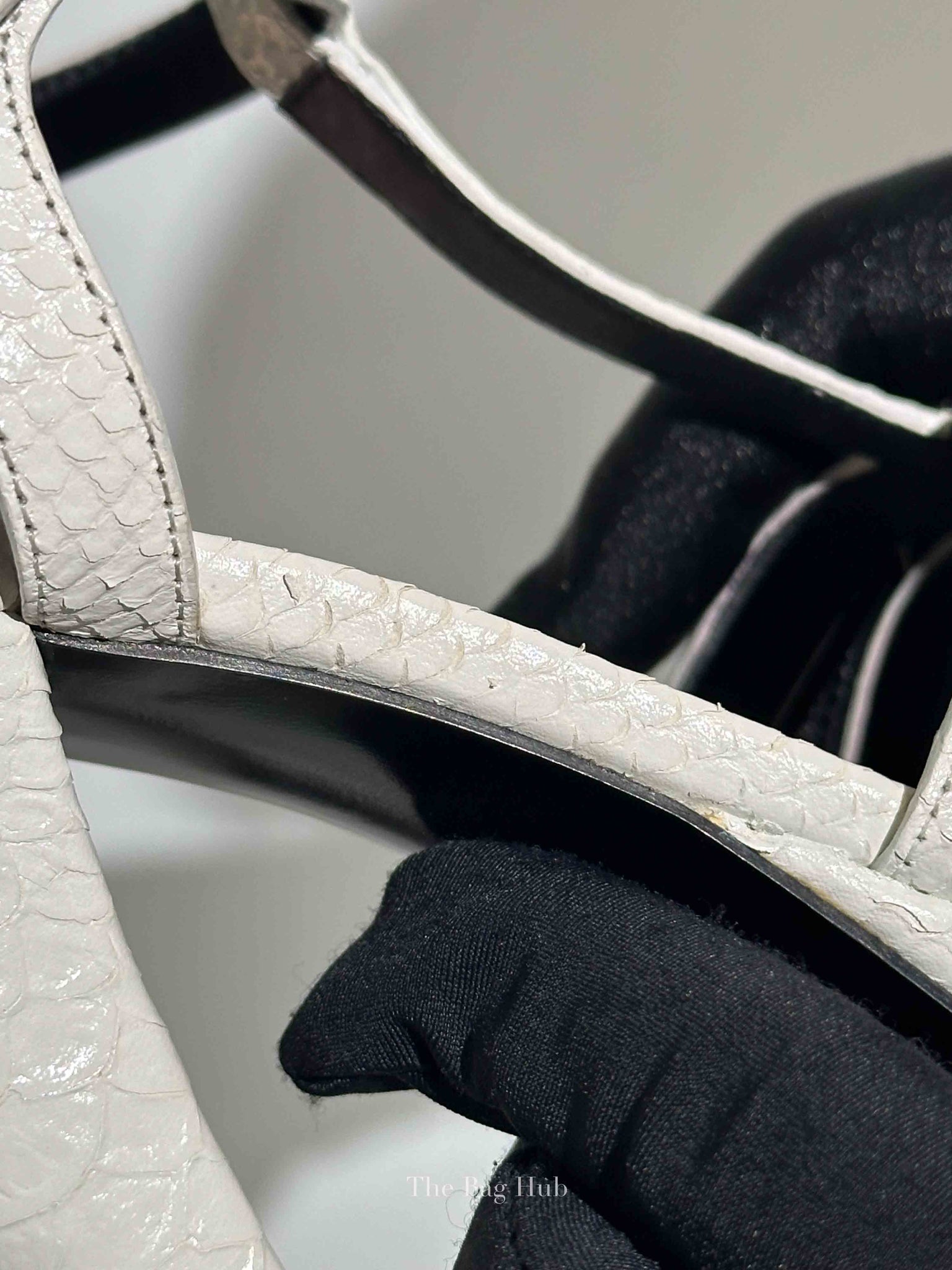 Saint Laurent White Python Embossed Leather Platform Sandals 120mm Size 35.5