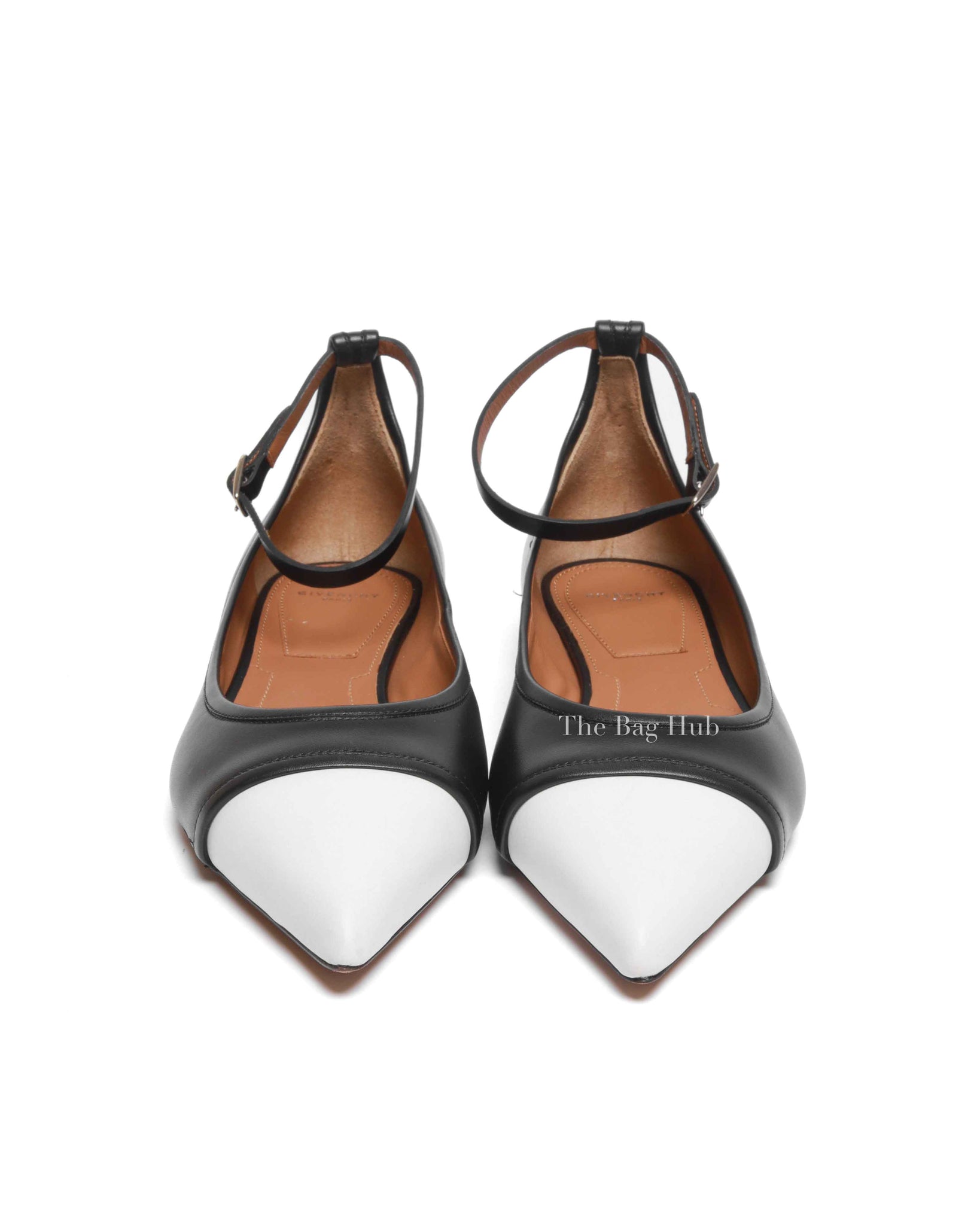 Givenchy Black/White Calfskin Graphic Ankle Strap Ballerina Flats Size 38