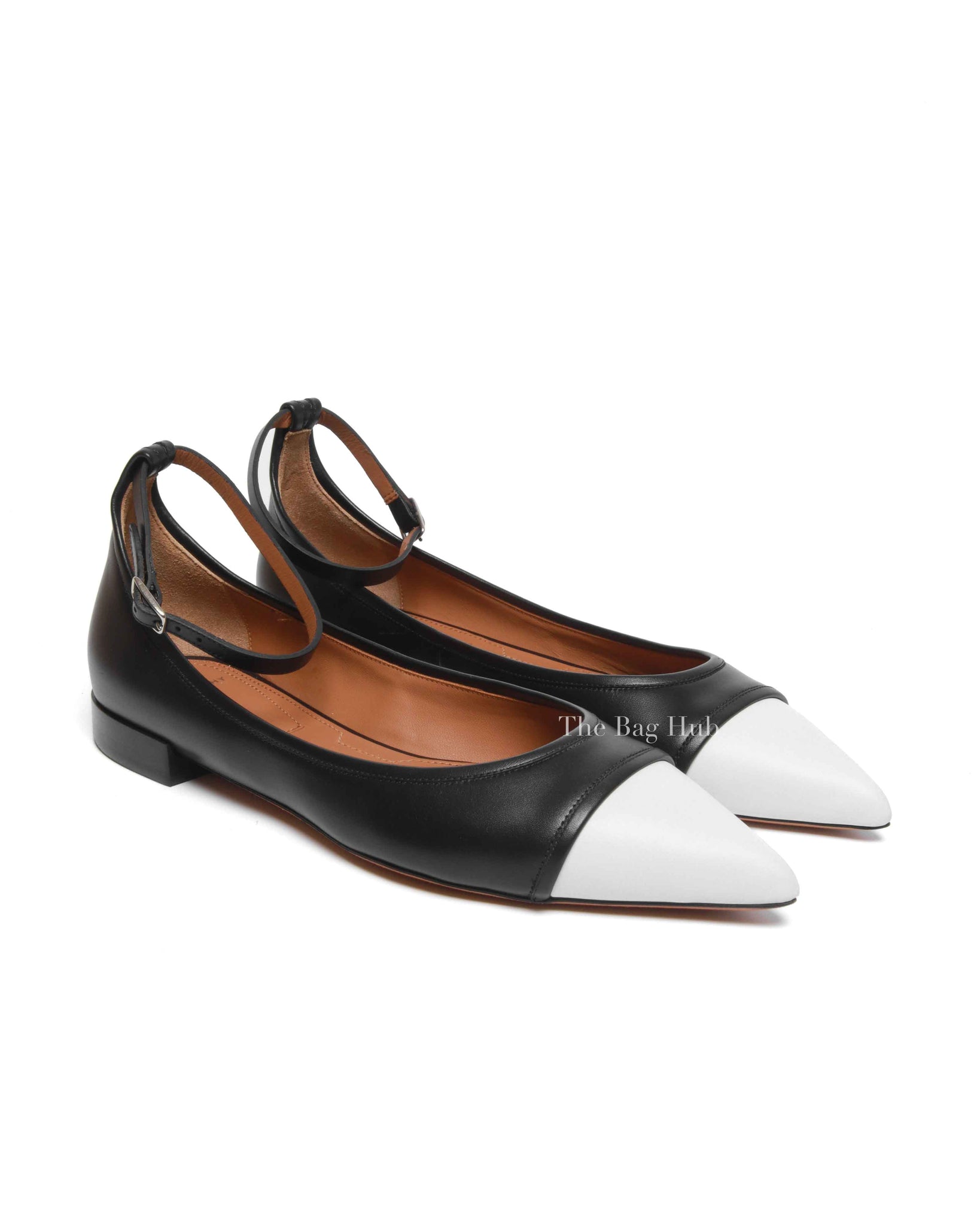 Givenchy Black/White Calfskin Graphic Ankle Strap Ballerina Flats Size 38