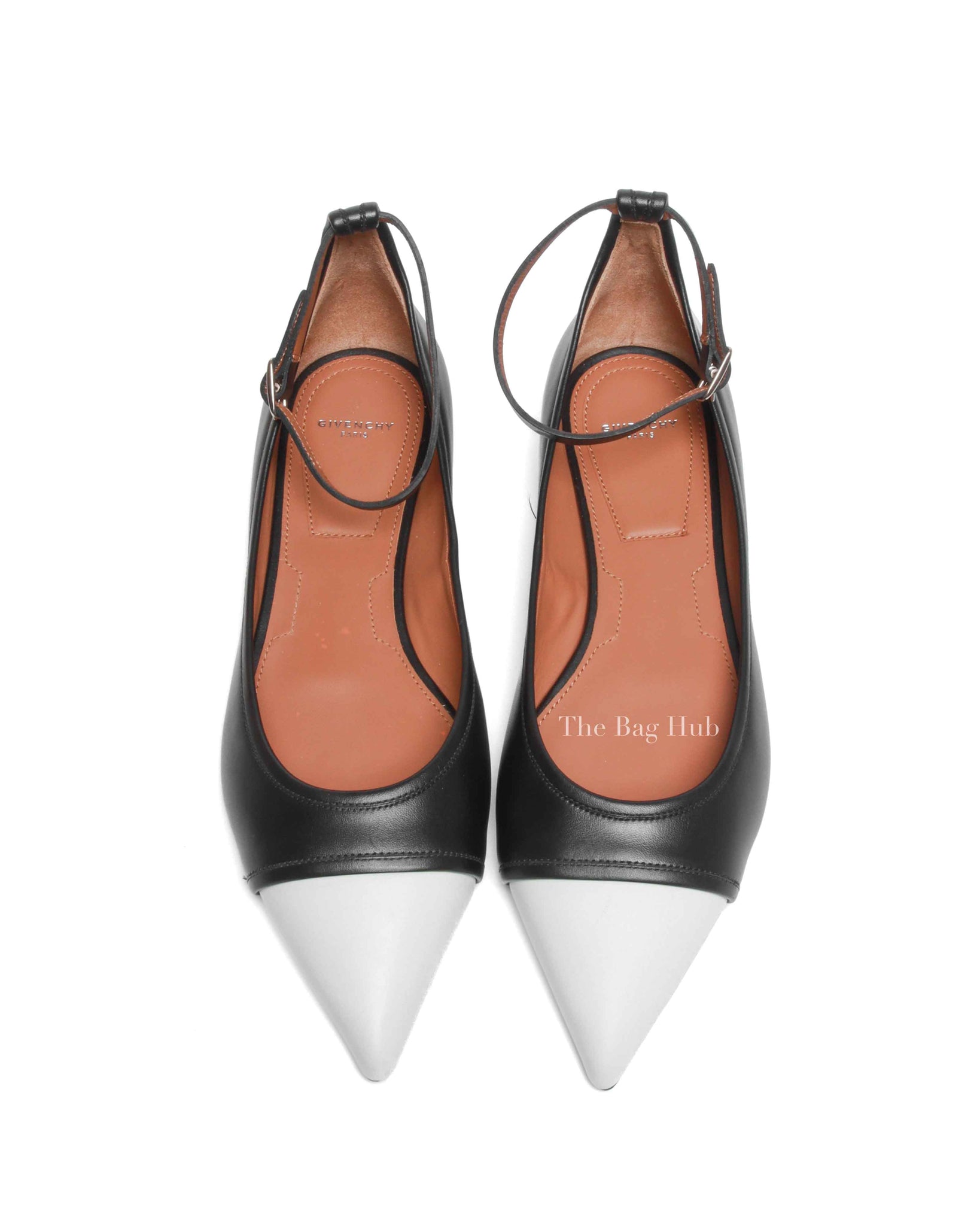 Givenchy Black/White Calfskin Graphic Ankle Strap Ballerina Flats Size 38