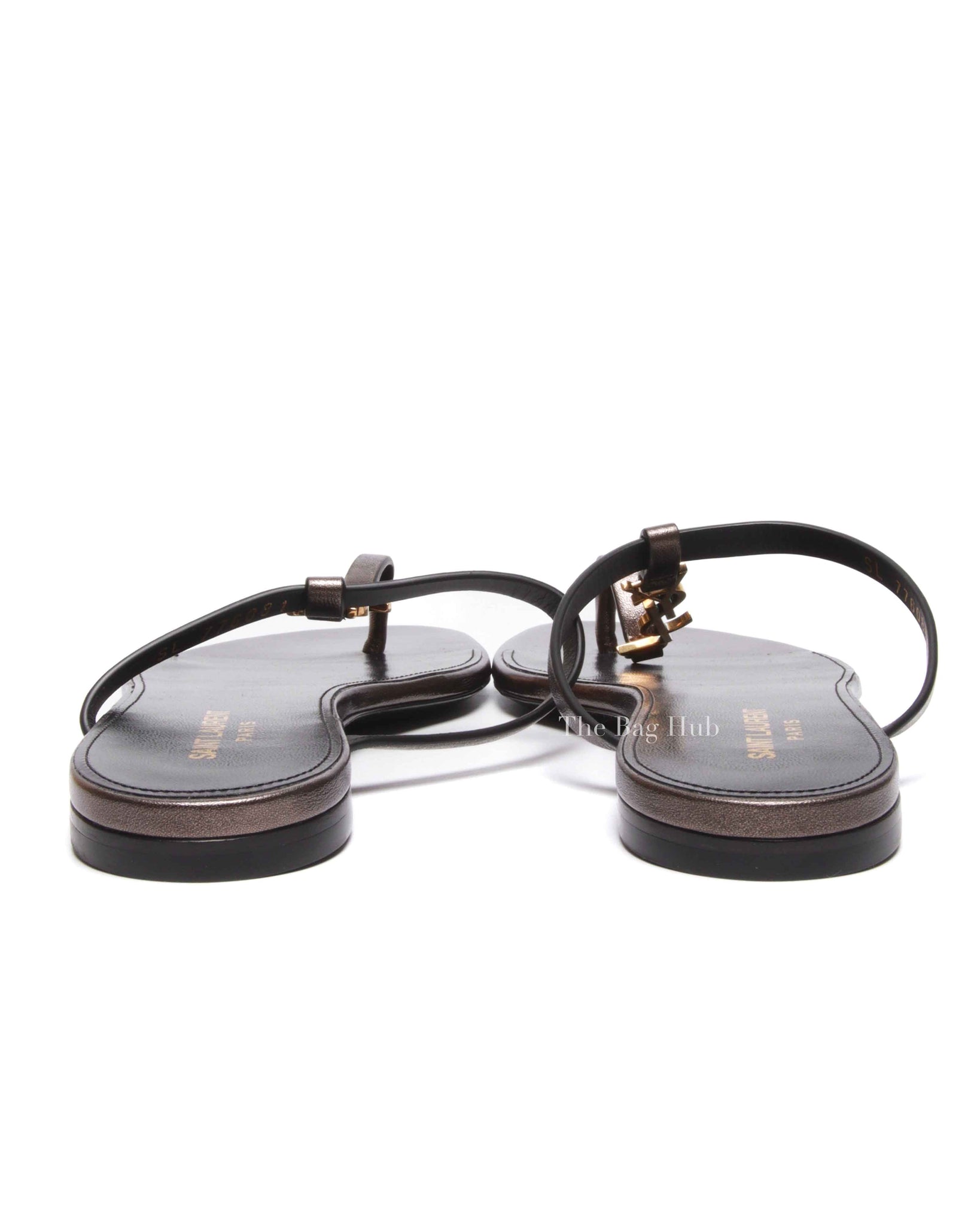 Saint Laurent Cedar Brown Leather Cassandra Flip Flops Size 40