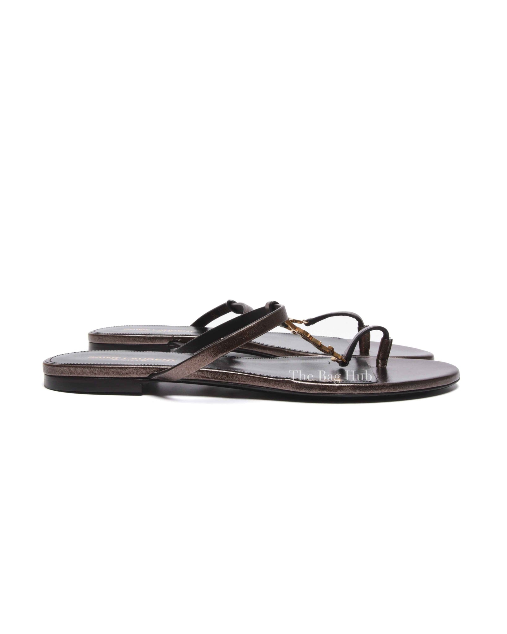 Saint Laurent Cedar Brown Leather Cassandra Flip Flops Size 40