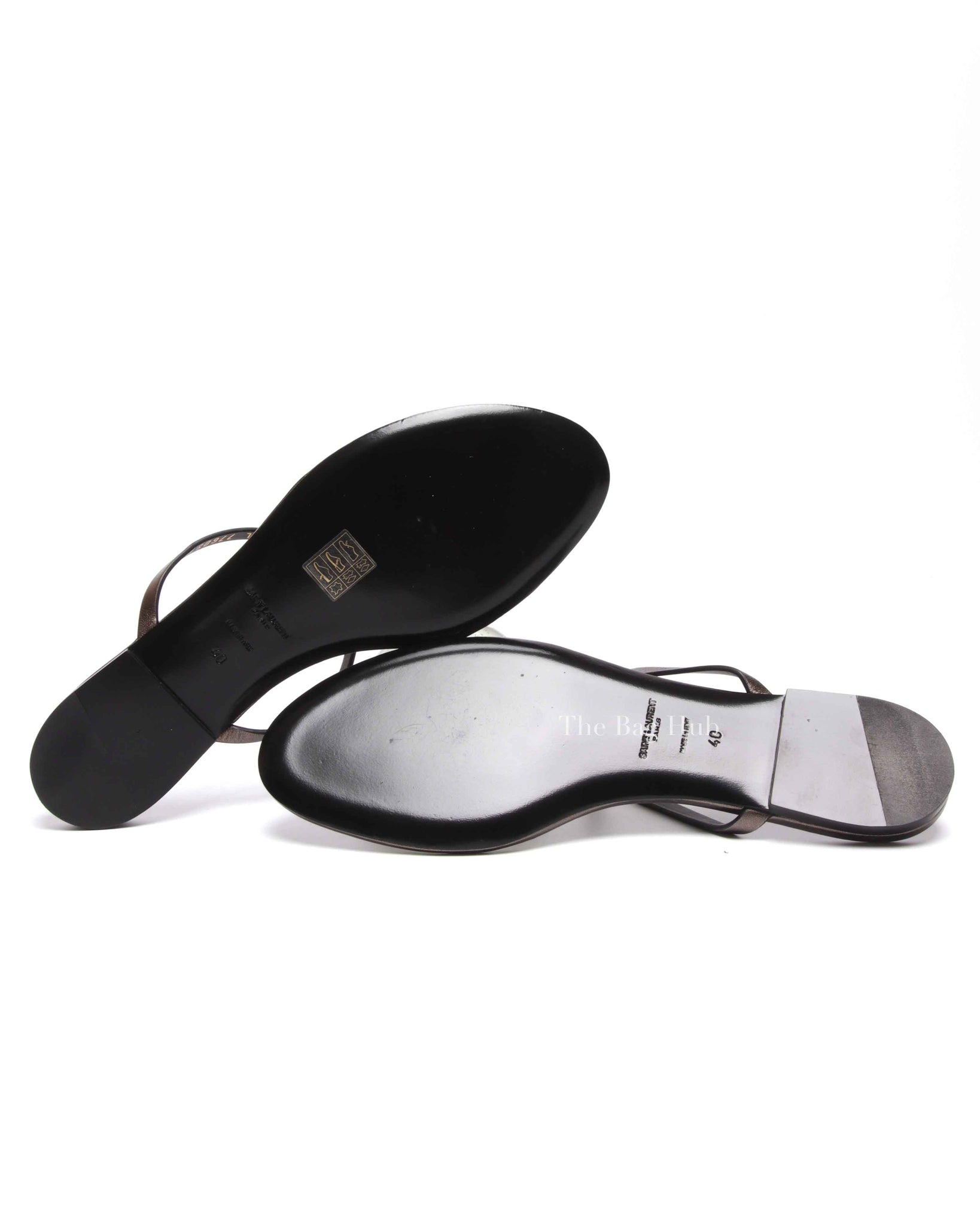 Saint Laurent Cedar Brown Leather Cassandra Flip Flops Size 40