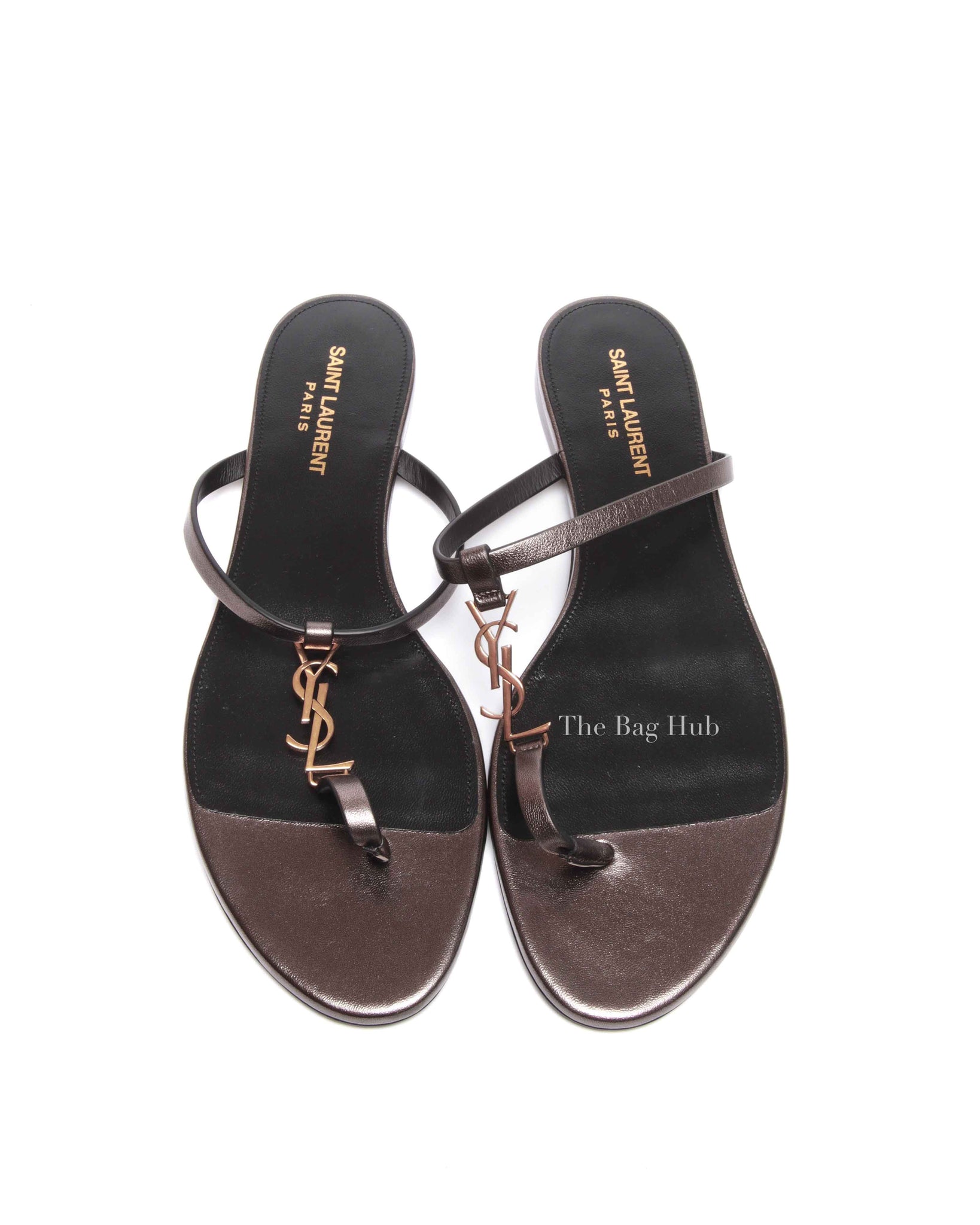 Saint Laurent Cedar Brown Leather Cassandra Flip Flops Size 40