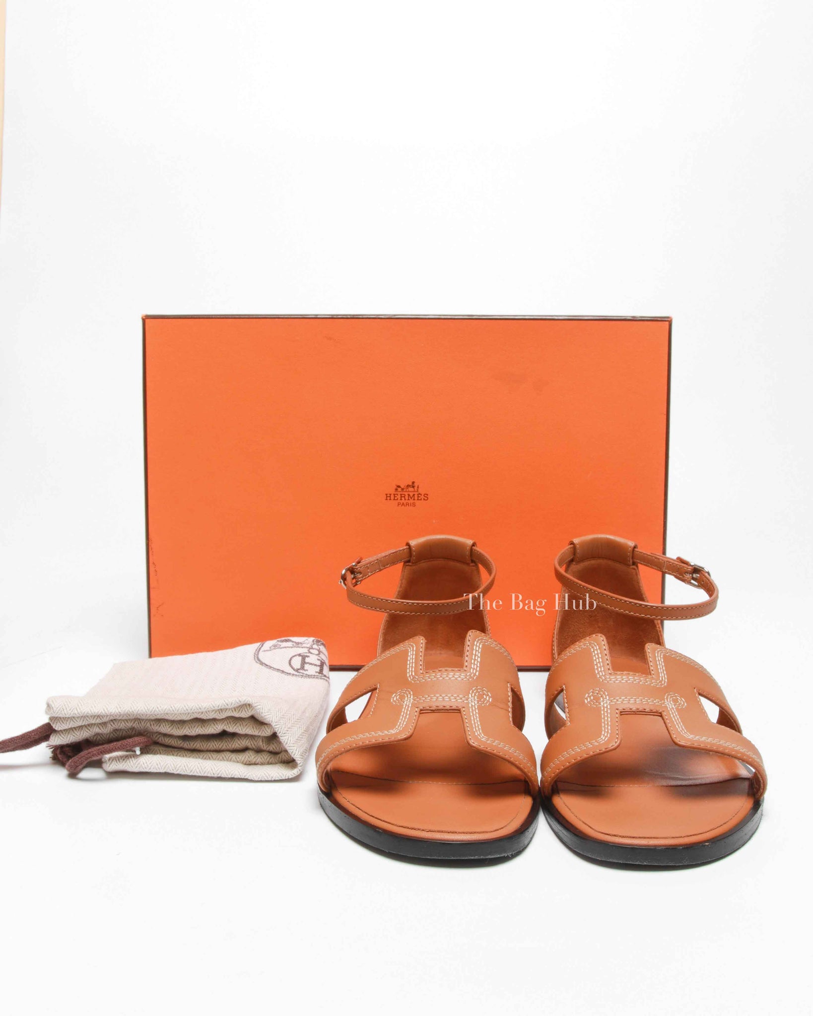 Hermes Naturel w/ Embroidered Calfskin Santorini Sandals Size 37.5