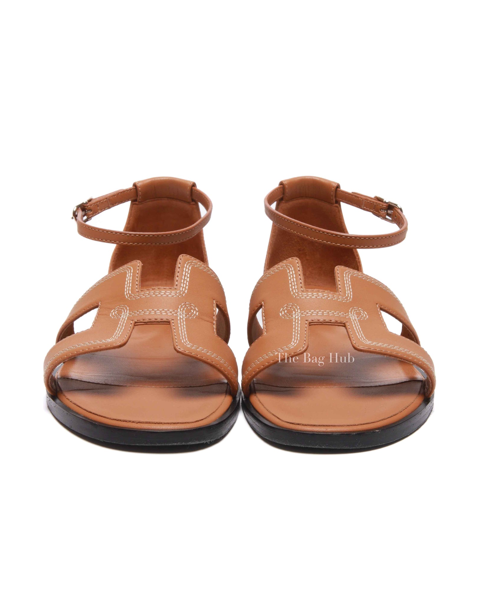 Hermes Naturel w/ Embroidered Calfskin Santorini Sandals Size 37.5