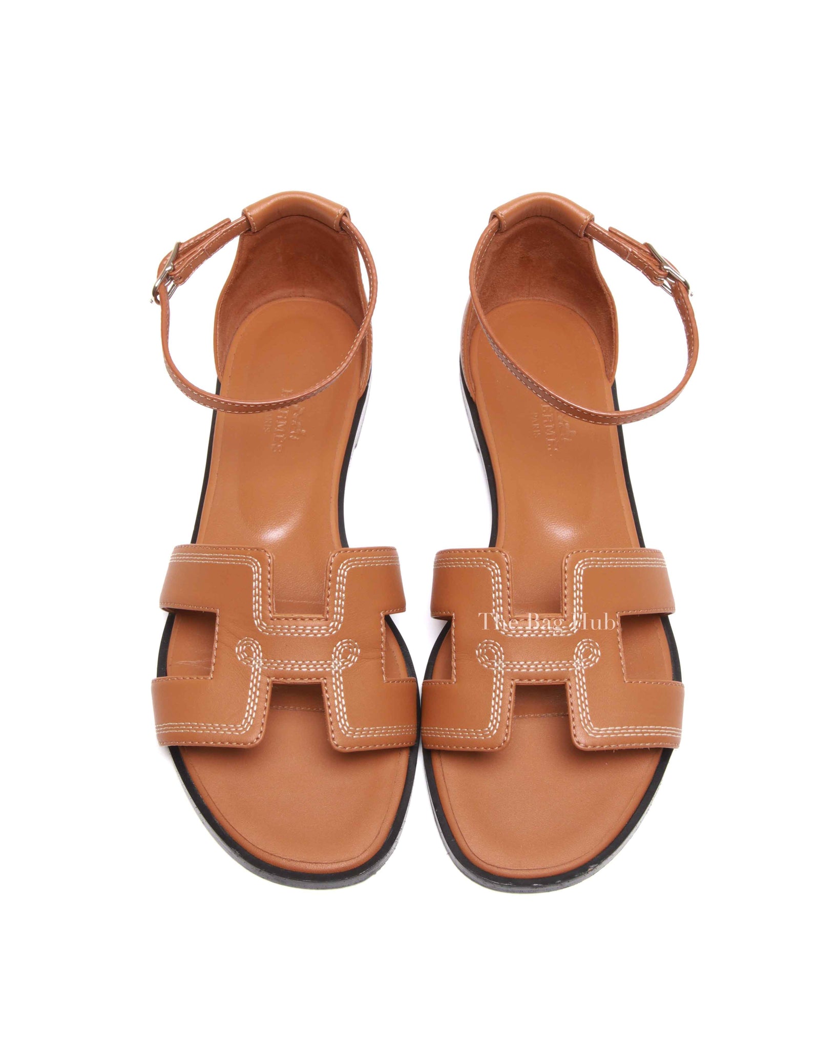 Hermes Naturel w/ Embroidered Calfskin Santorini Sandals Size 37.5