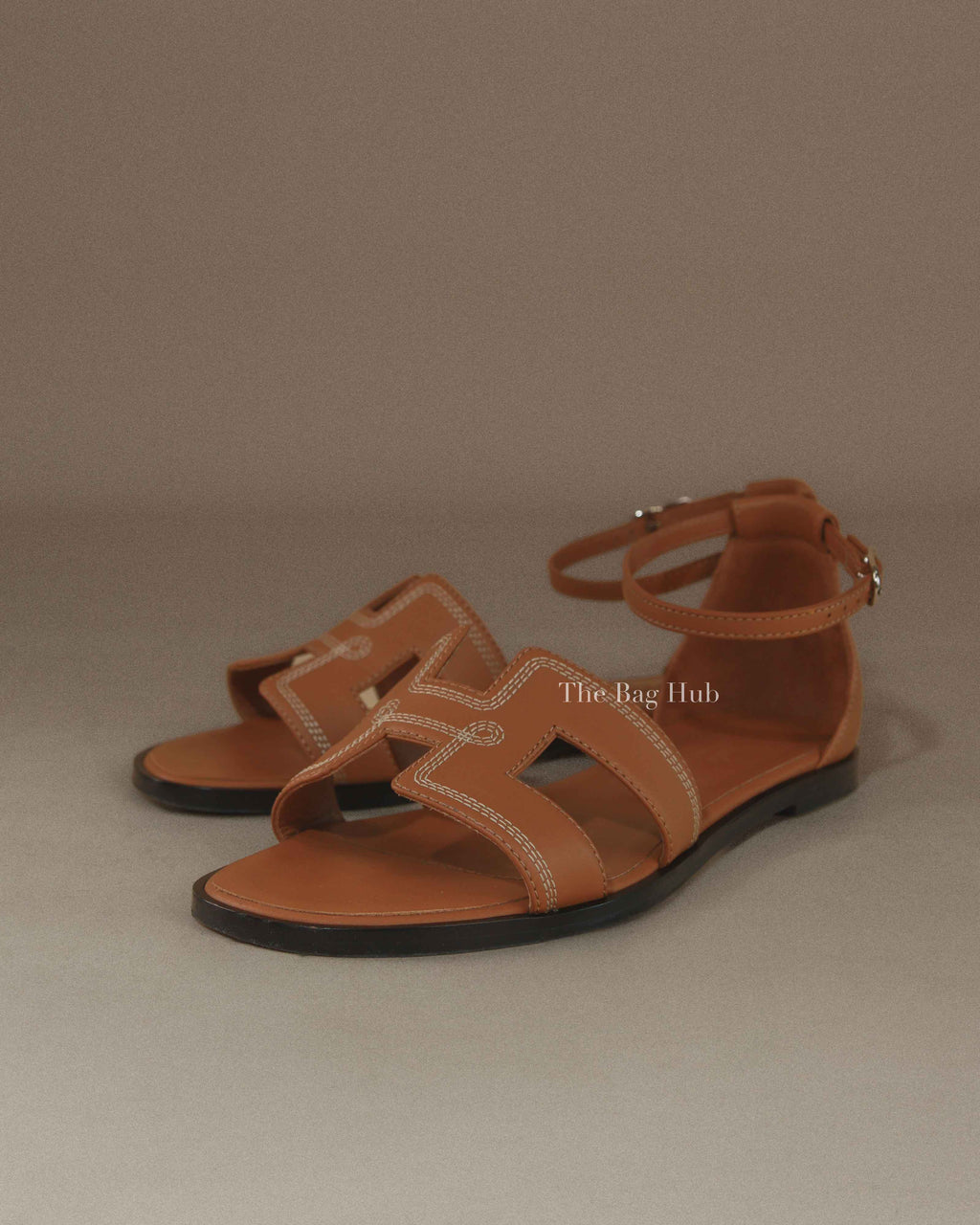 Hermes Naturel w/ Embroidered Calfskin Santorini Sandals Size 37.5