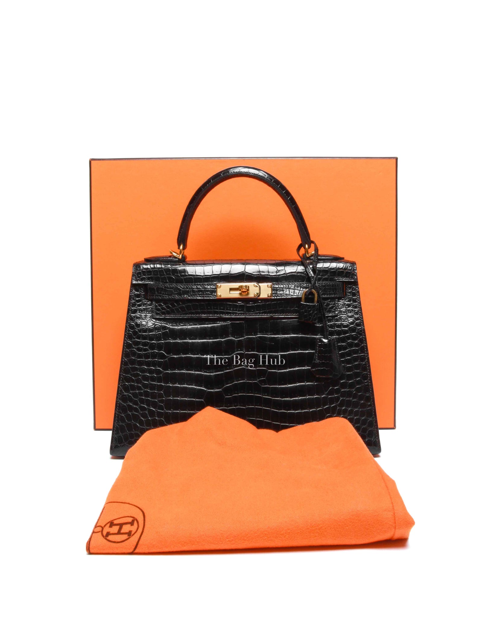 Hermes Black Porosus Crocodile Kelly 28 Bag GHW w/o Strap