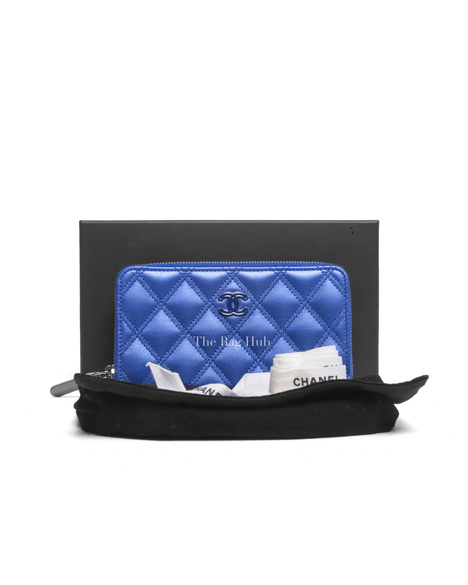 Chanel Metallic Blue/Violet Quilted Lambskin Small Zip Around Wallet