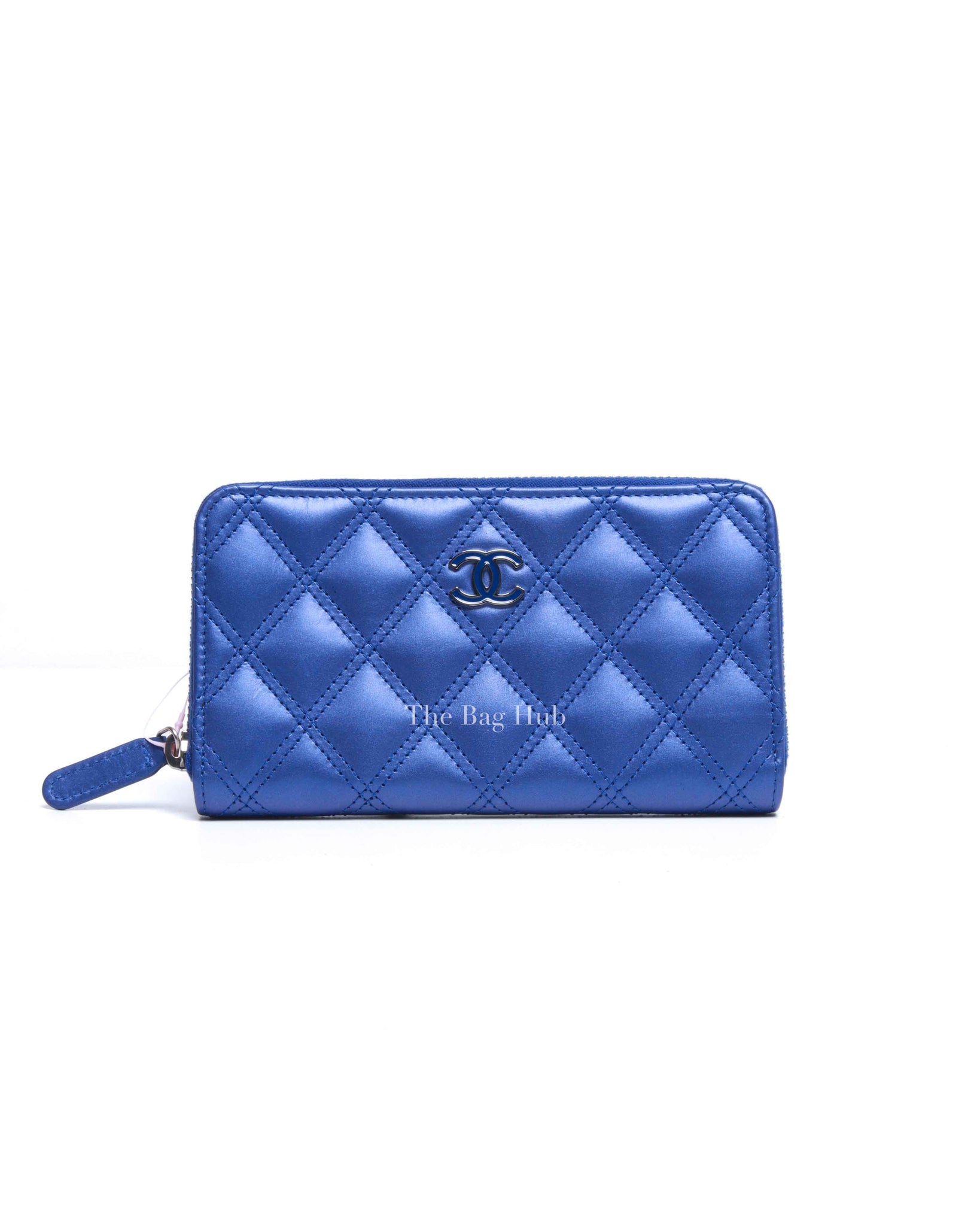 Chanel Metallic Blue/Violet Quilted Lambskin Small Zip Around Wallet