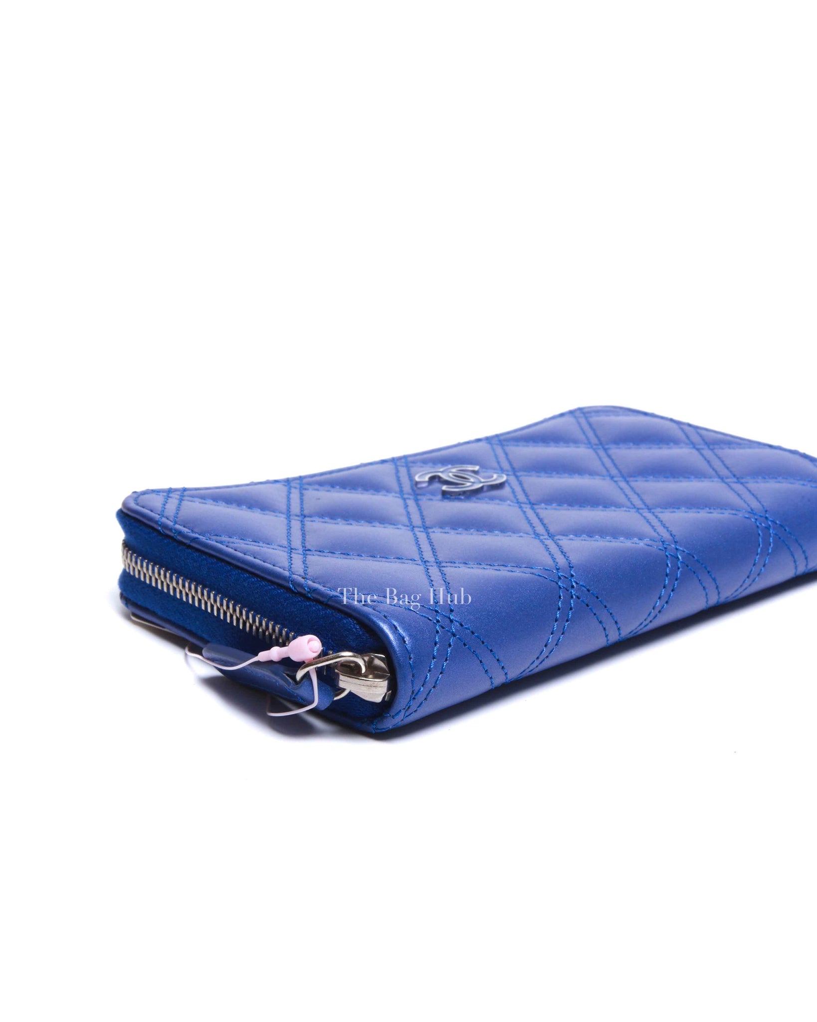 Chanel Metallic Blue/Violet Quilted Lambskin Small Zip Around Wallet