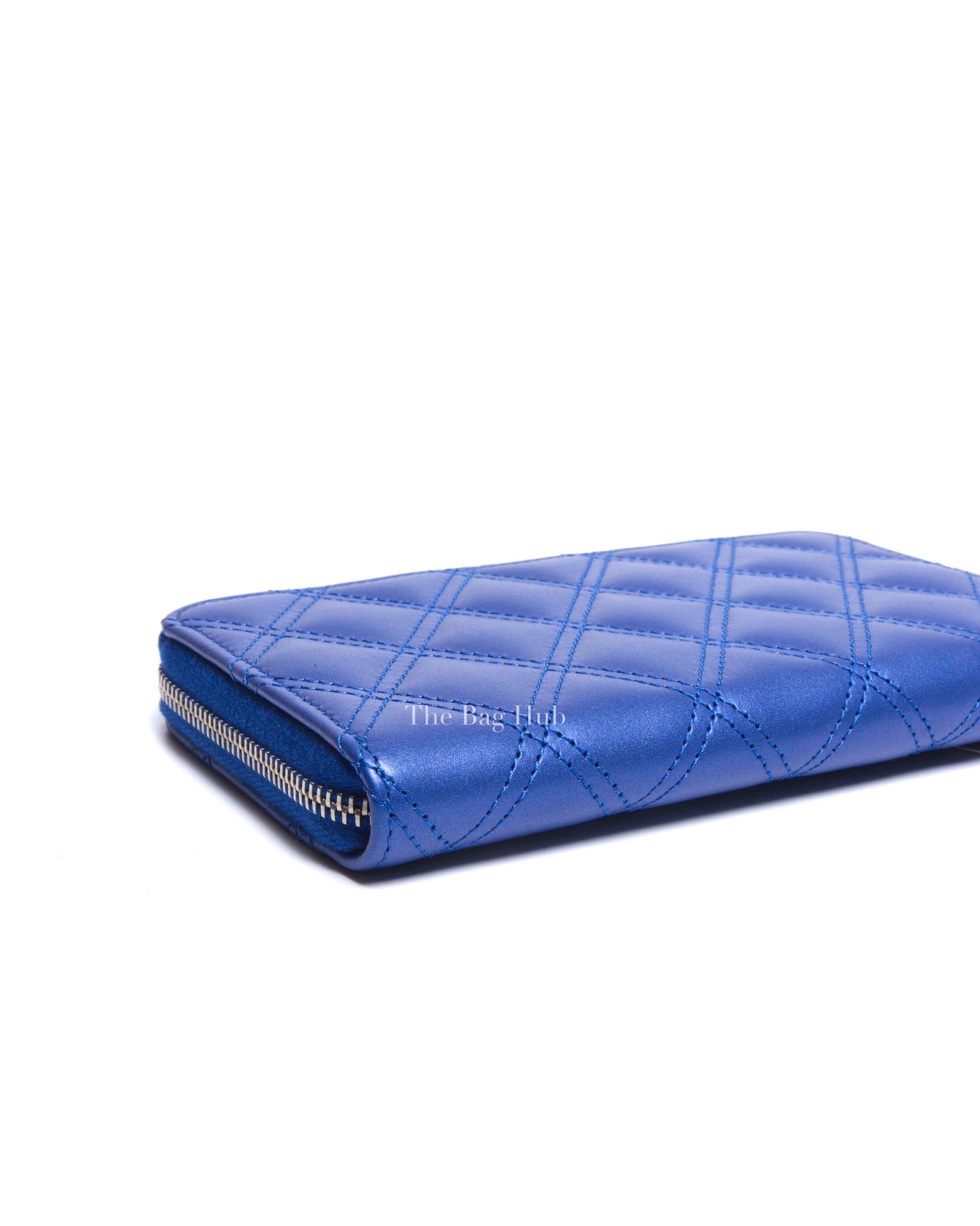 Chanel Metallic Blue/Violet Quilted Lambskin Small Zip Around Wallet