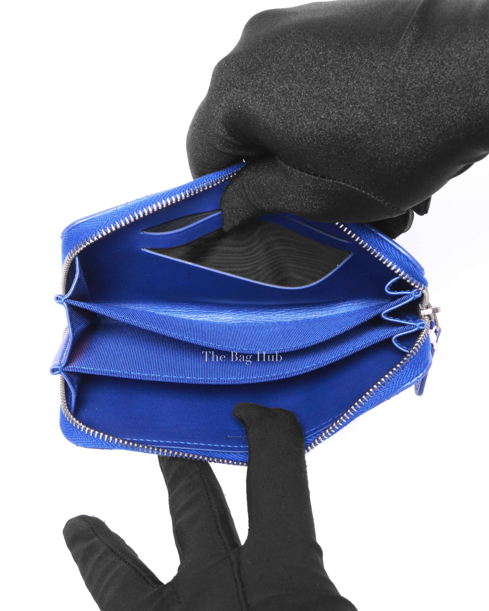 Chanel Metallic Blue/Violet Quilted Lambskin Small Zip Around Wallet