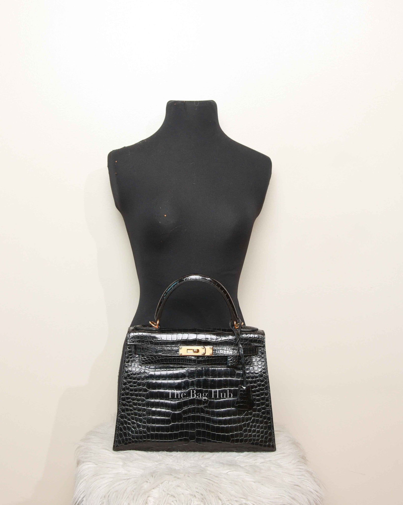 Hermes Black Porosus Crocodile Kelly 28 Bag GHW w/o Strap
