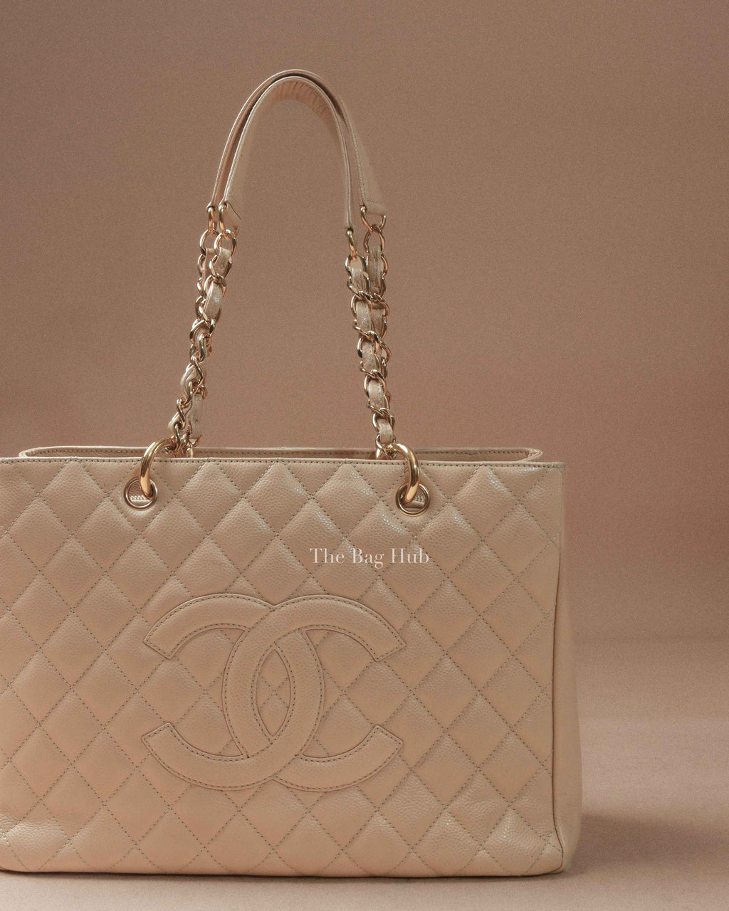 Chanel Beige Caviar Quilted Grand Shopping Tote Bag GHW