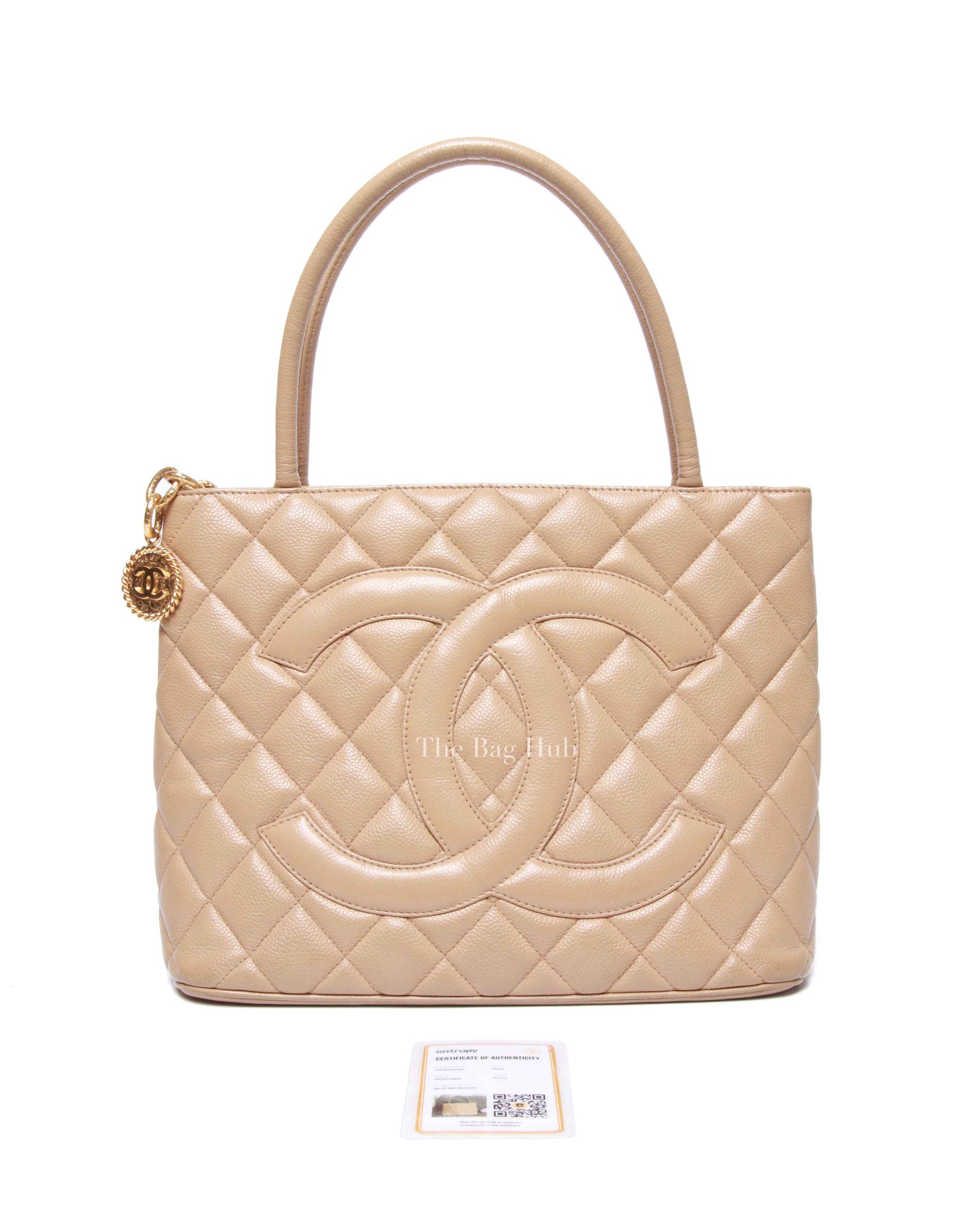 Chanel Beige Caviar Quilted Medallion Tote Bag GHW