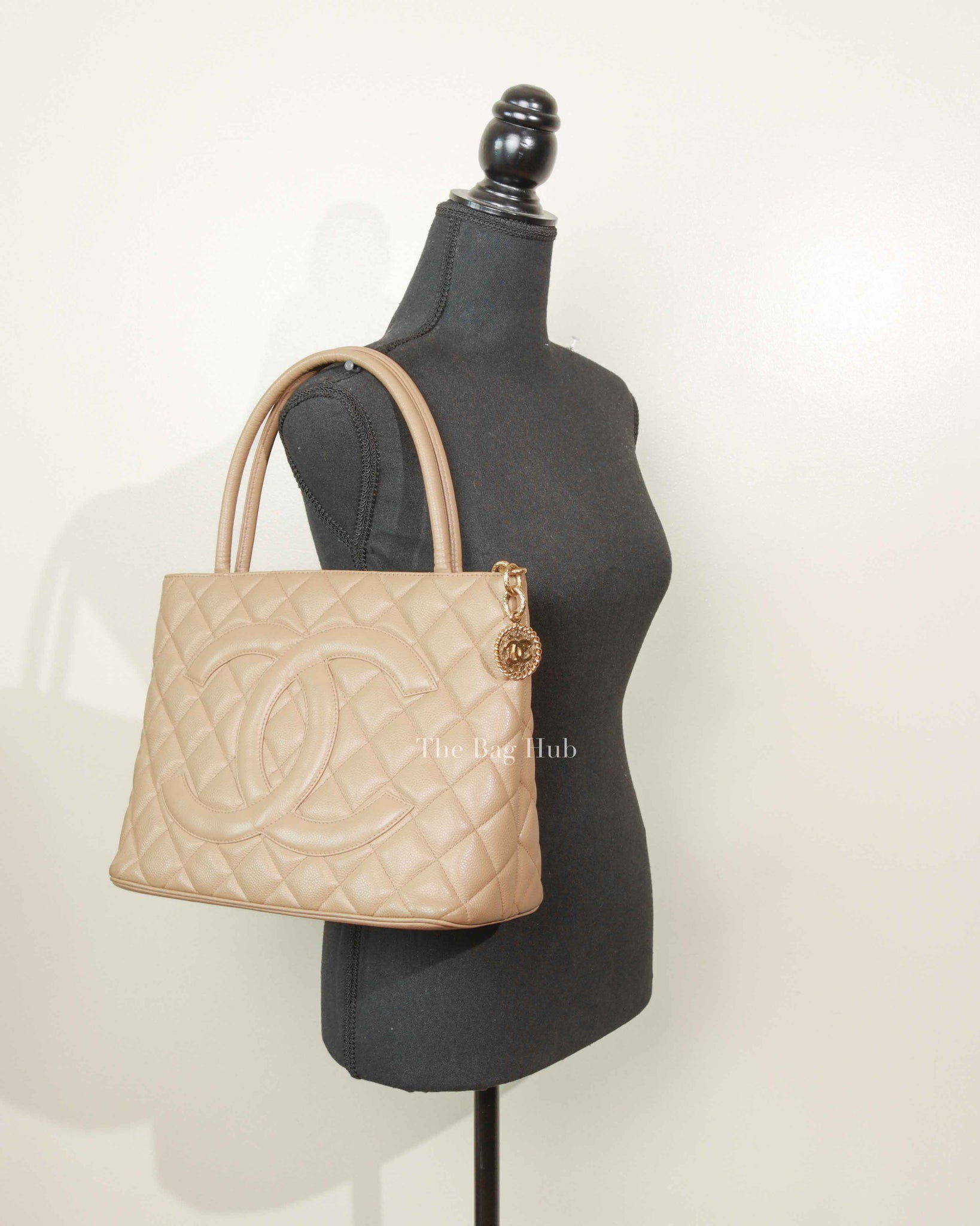 Chanel Beige Caviar Quilted Medallion Tote Bag GHW
