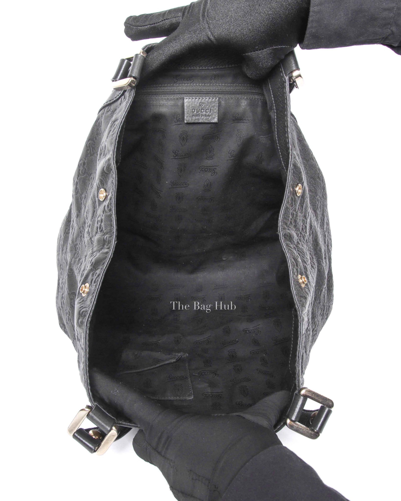 Gucci Black Guccissima New Ladies Web Tote Bag