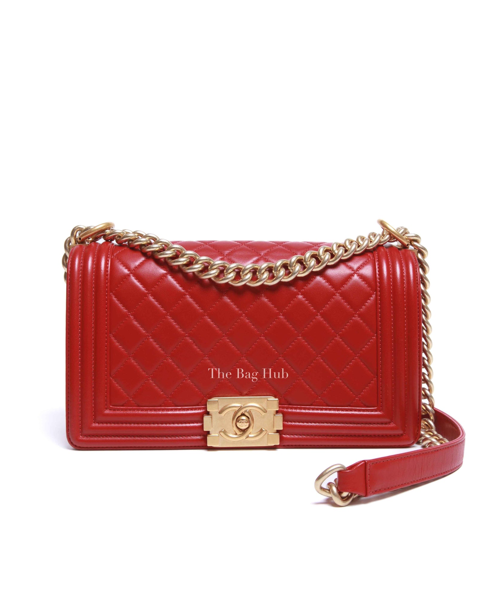 Chanel Red Calfskin Quilted Medium Le Boy Bag GHW