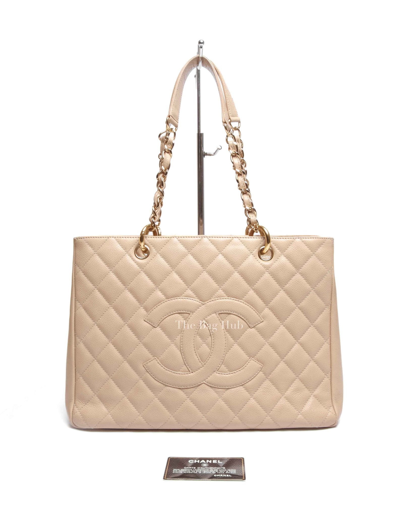 Chanel Beige Caviar Quilted Grand Shopping Tote Bag GHW