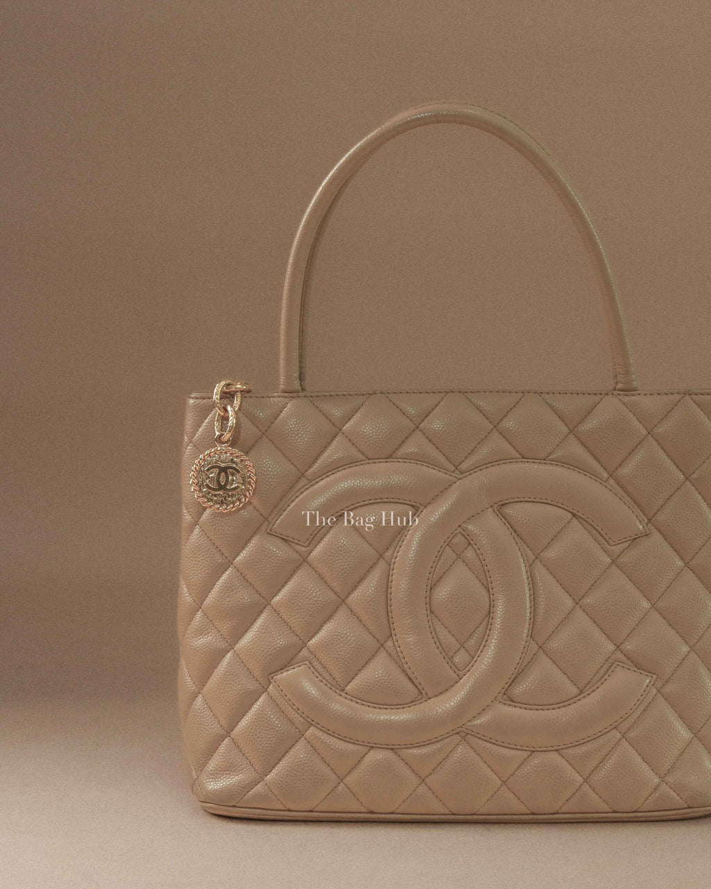 Chanel Beige Caviar Quilted Medallion Tote Bag GHW