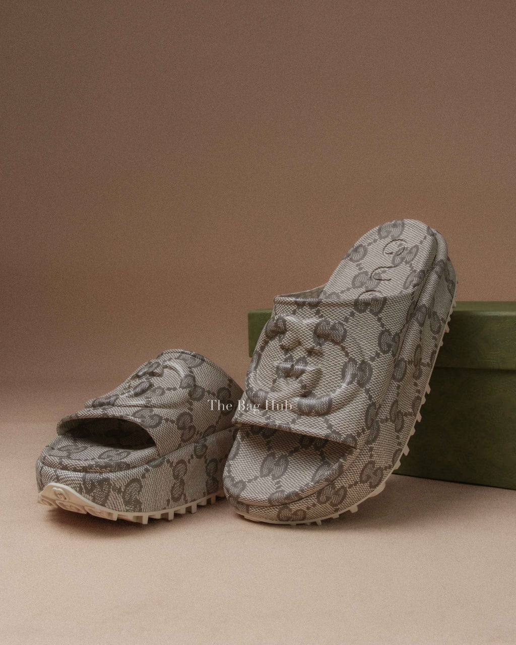 Gucci Beige Rubber Interlocking Sandals Size 38