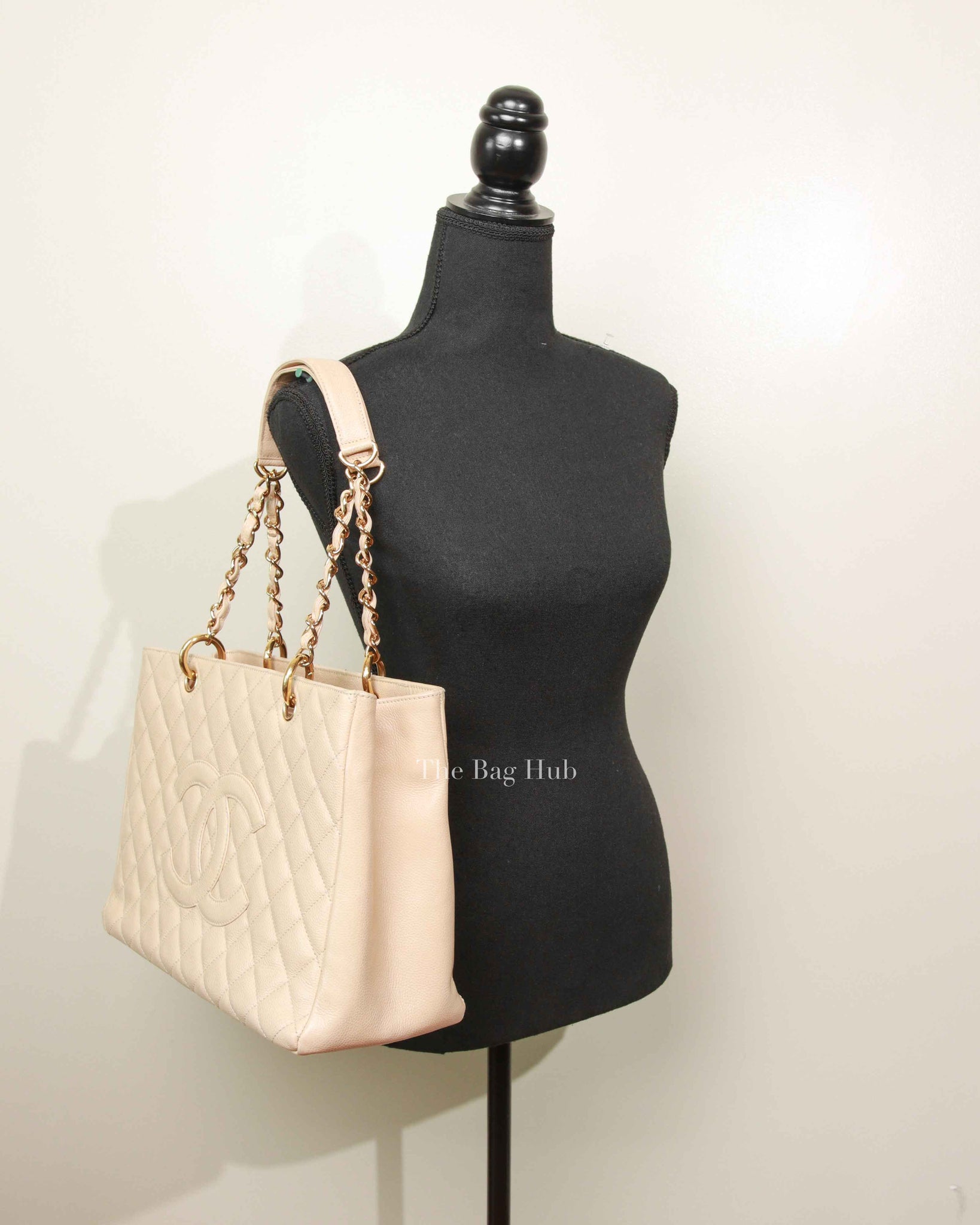 Chanel Beige Caviar Quilted Grand Shopping Tote Bag GHW