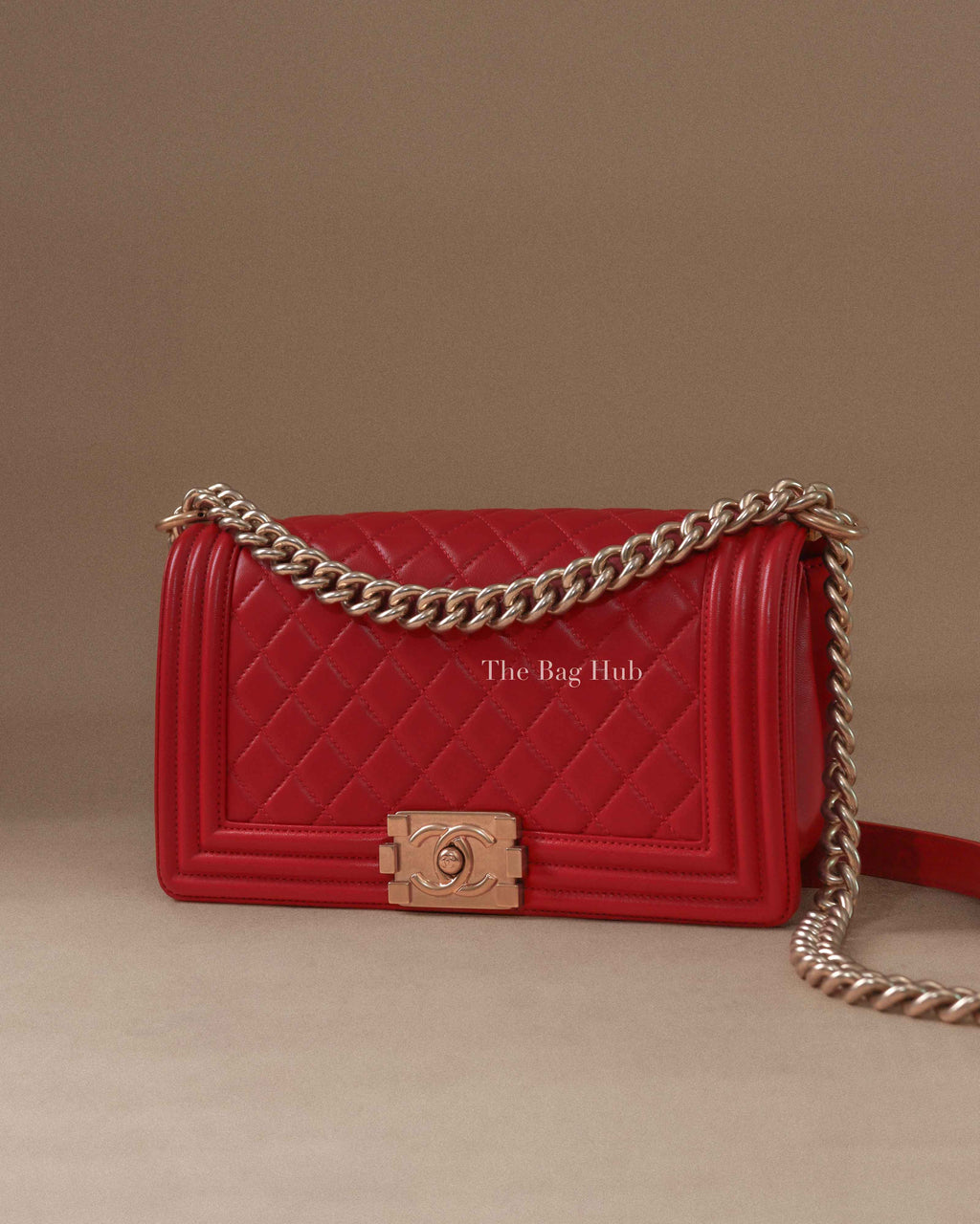 Chanel Red Calfskin Quilted Medium Le Boy Bag GHW