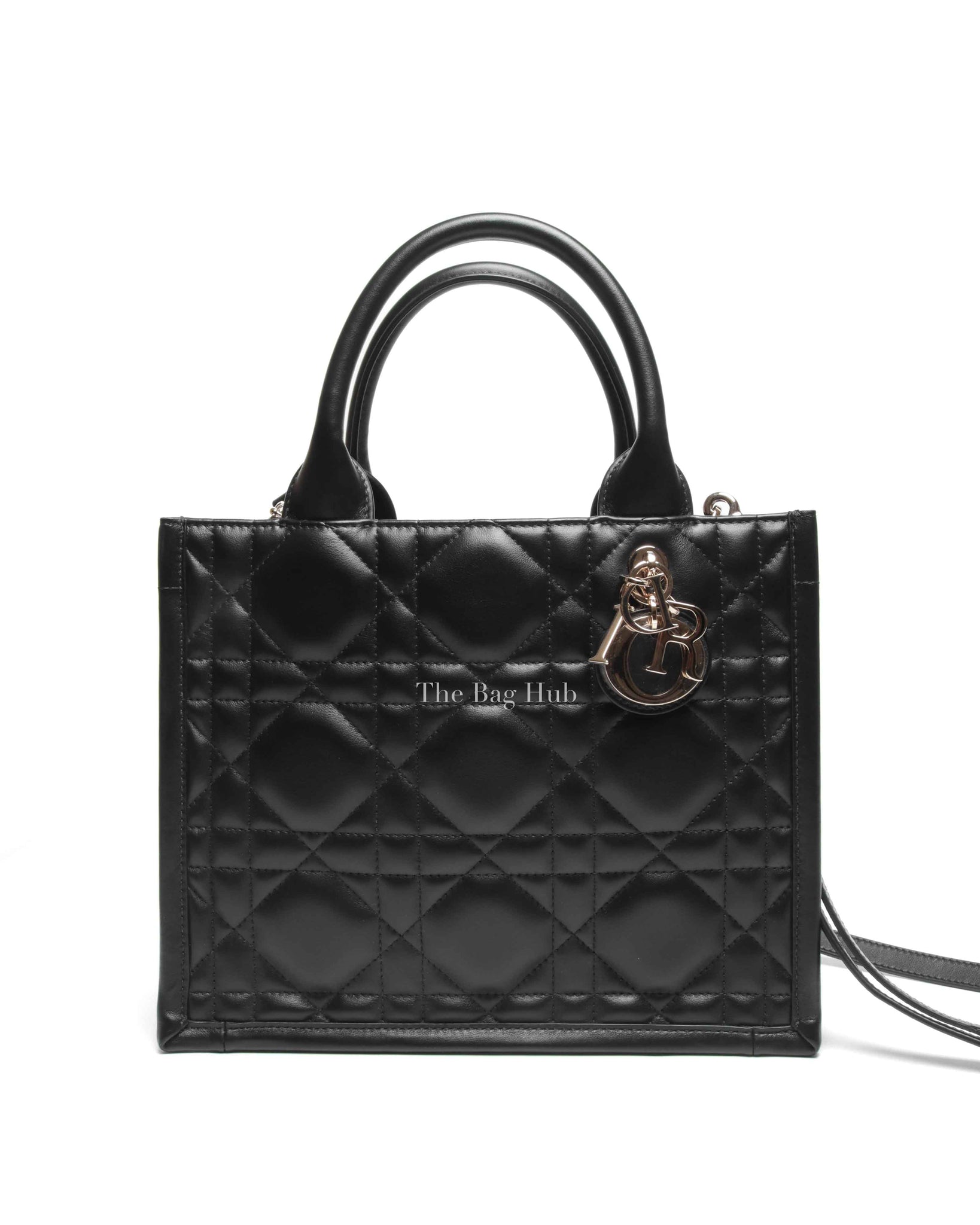 Christian Dior Black Macrocannage Calfskin Small Book Tote Bag