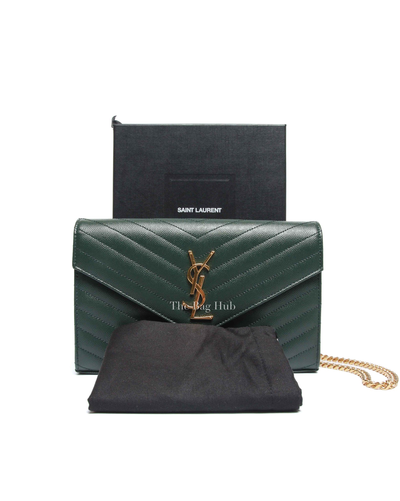 Saint Laurent Dark Emerald Grain De Poudre Classic Cassandre Chain Wallet