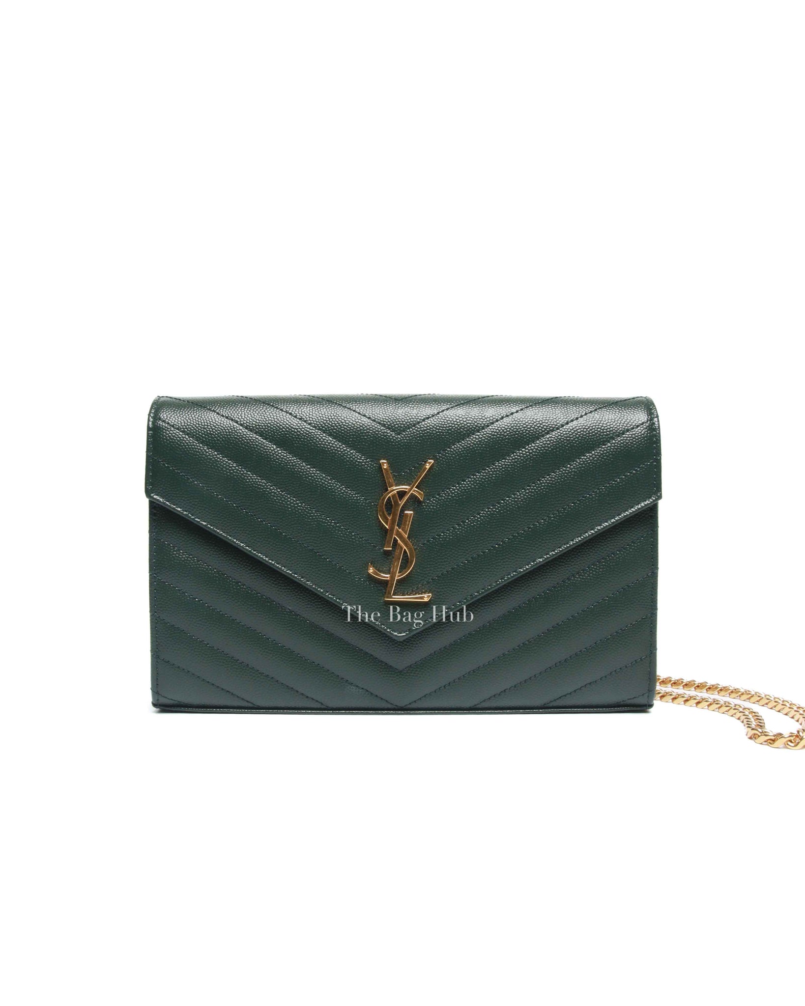 Saint Laurent Dark Emerald Grain De Poudre Classic Cassandre Chain Wallet