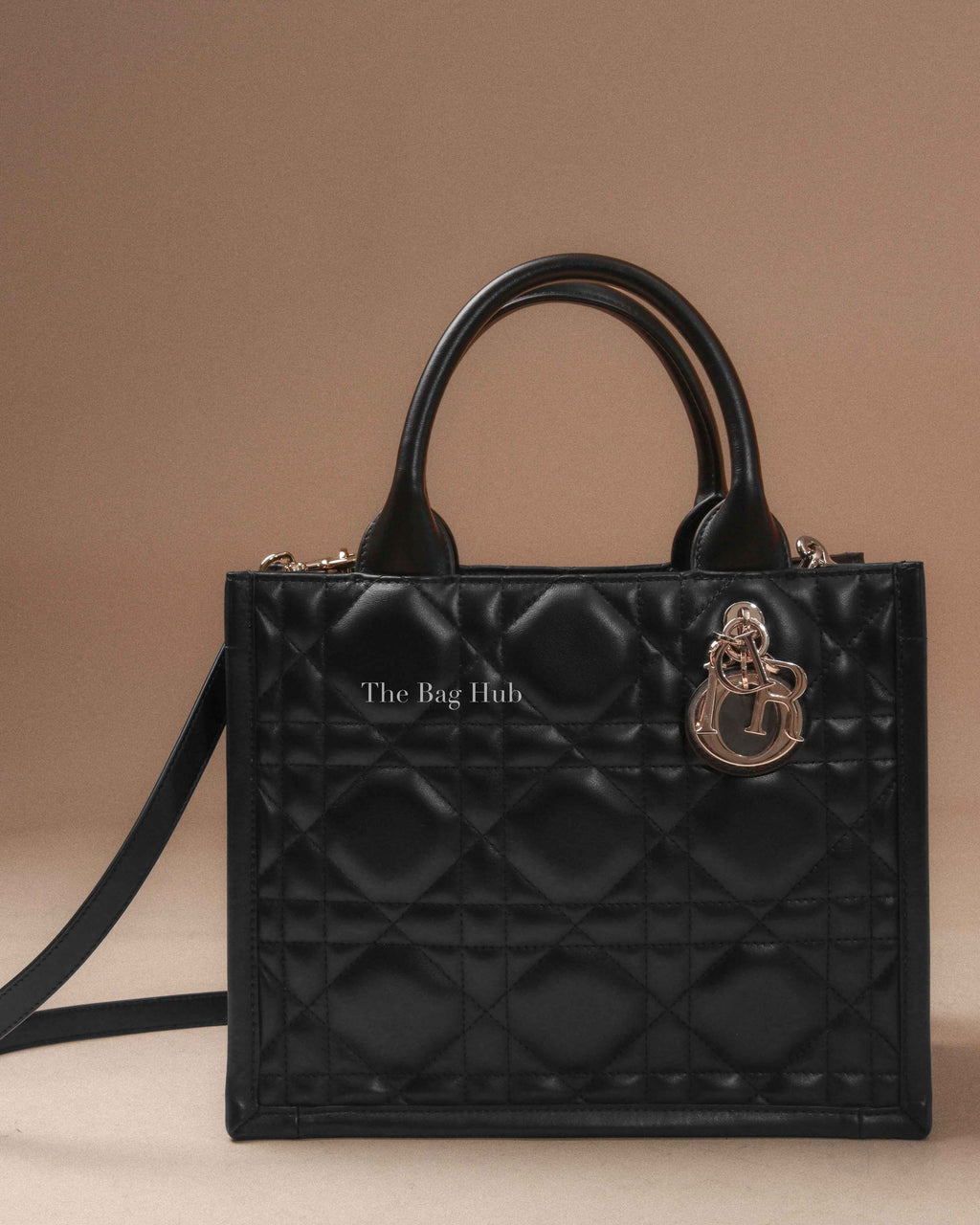Christian Dior Black Macrocannage Calfskin Small Book Tote Bag
