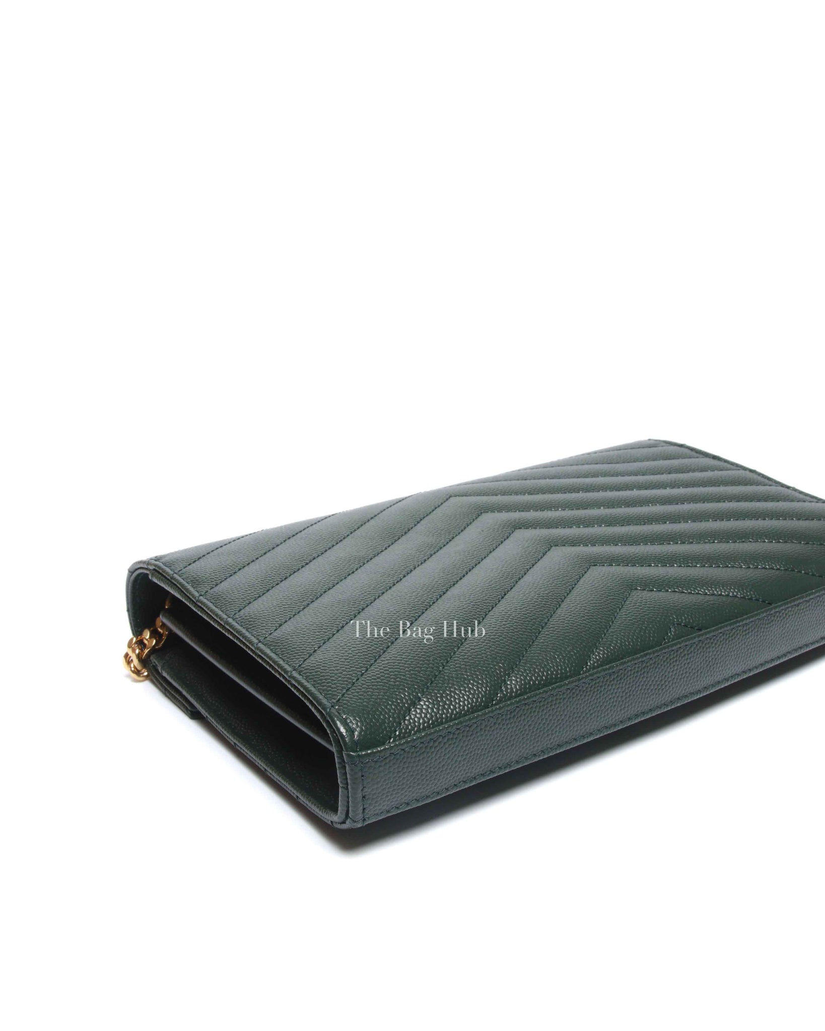 Saint Laurent Dark Emerald Grain De Poudre Classic Cassandre Chain Wallet