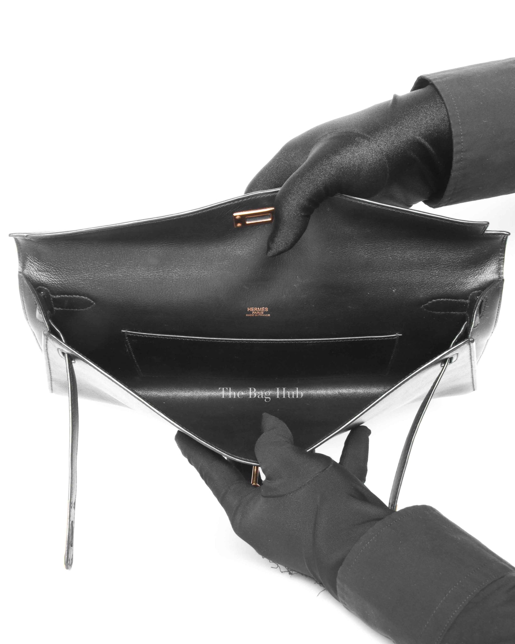 Hermes Noir Swift Kelly Cut Clutch GHW