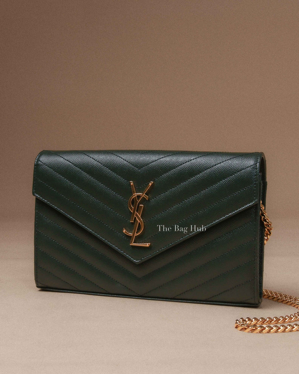 Saint Laurent Dark Emerald Grain De Poudre Classic Cassandre Chain Wallet