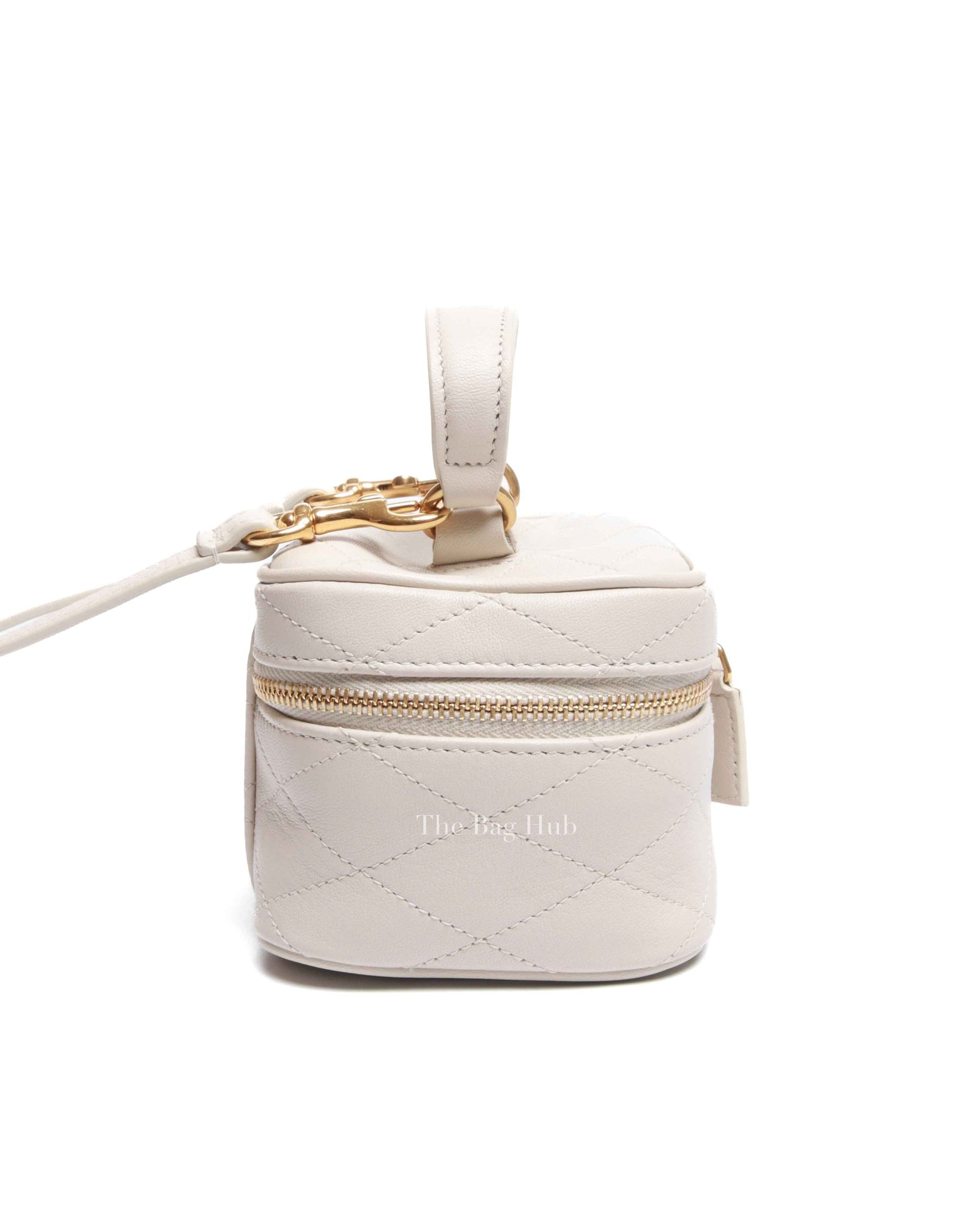 Saint Laurent White Quilted Lambskin Mini Vanity Case
