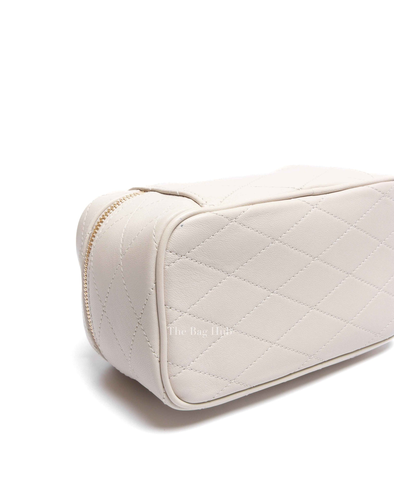 Saint Laurent White Quilted Lambskin Mini Vanity Case