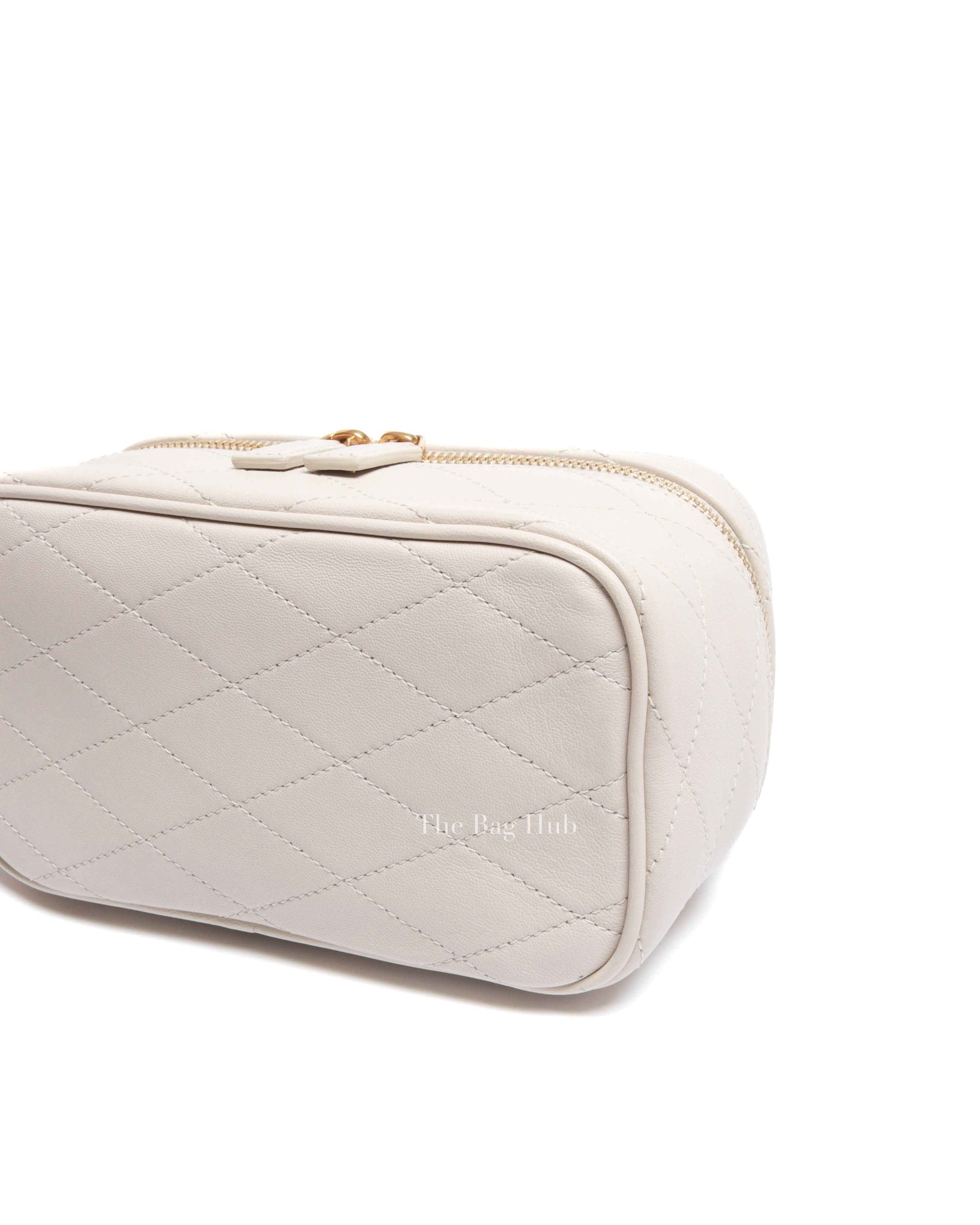 Saint Laurent White Quilted Lambskin Mini Vanity Case