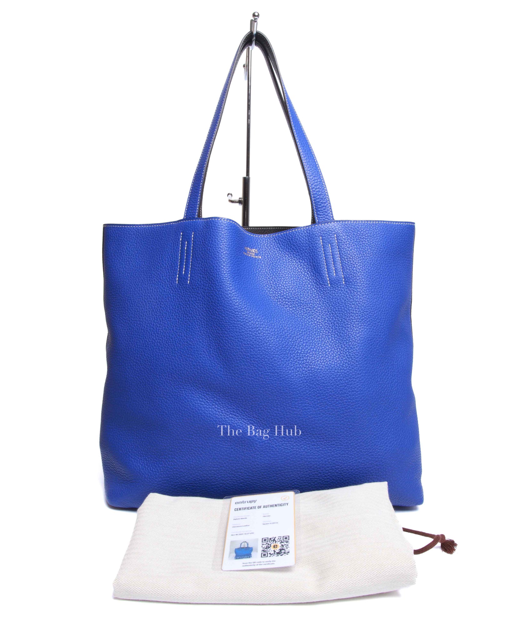 Hermes Bleu Electrique/Graphite Clemence Double Sens 45 Reversible Tote Bag