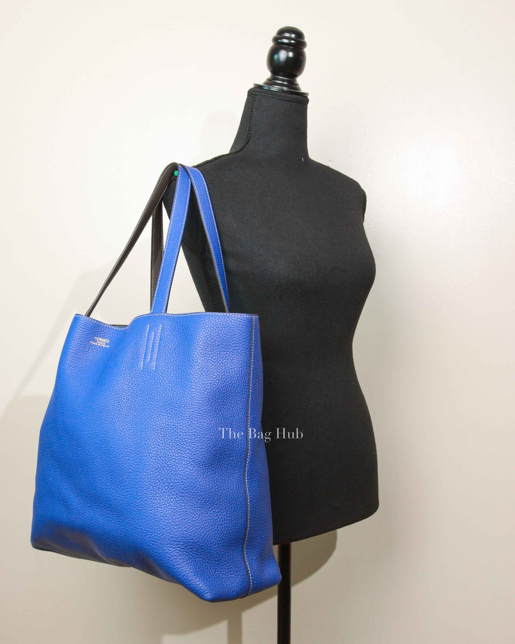 Hermes Bleu Electrique/Graphite Clemence Double Sens 45 Reversible Tote Bag