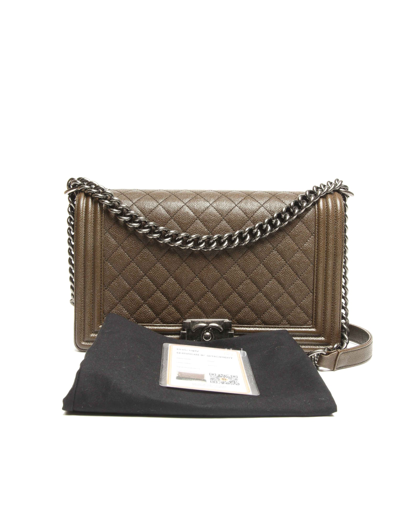 Chanel Olive Green Caviar Quilted Large Le Boy Bag RHW
